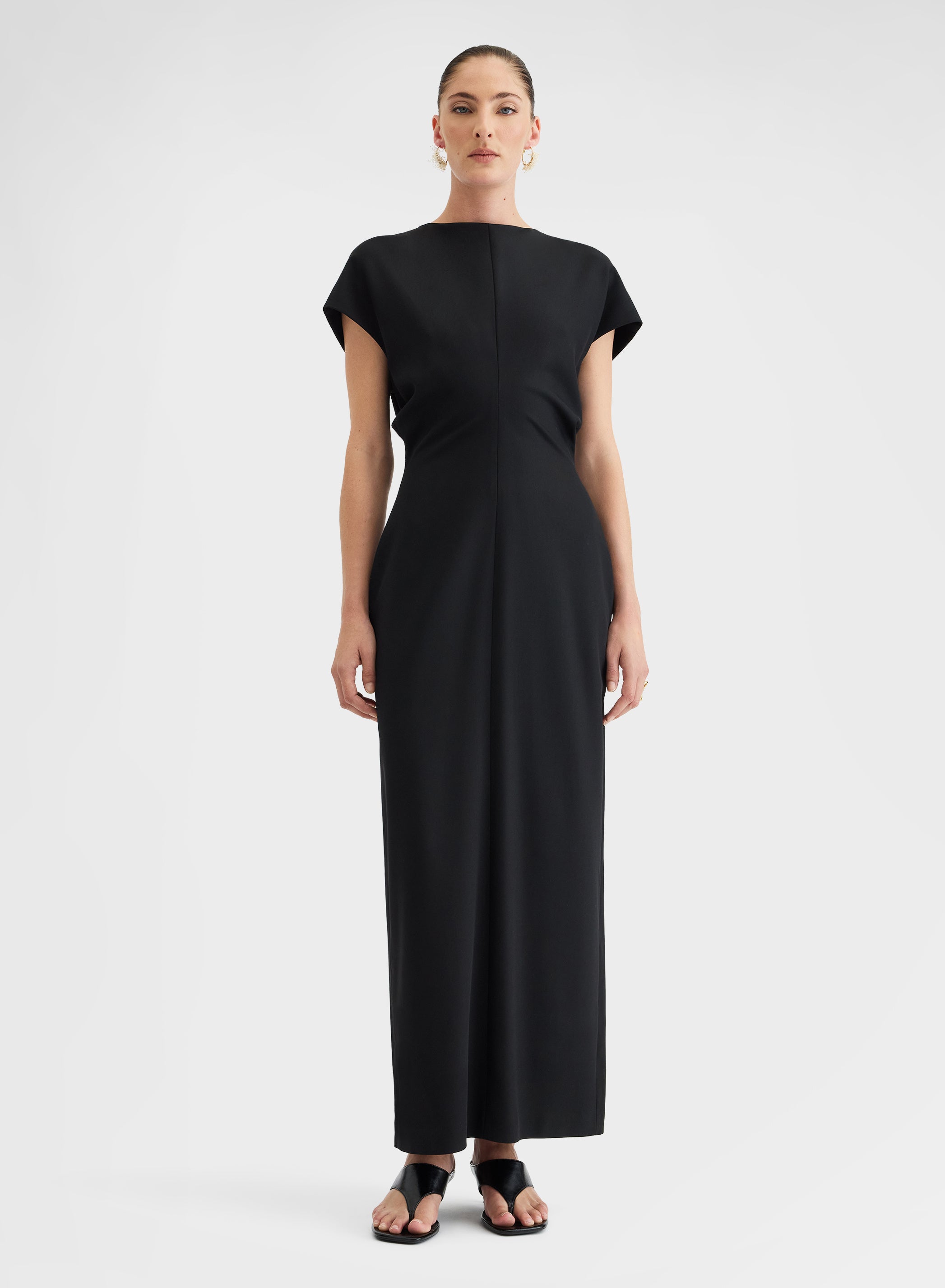 FLUID VISCOSE WOOL DRESS BLACK