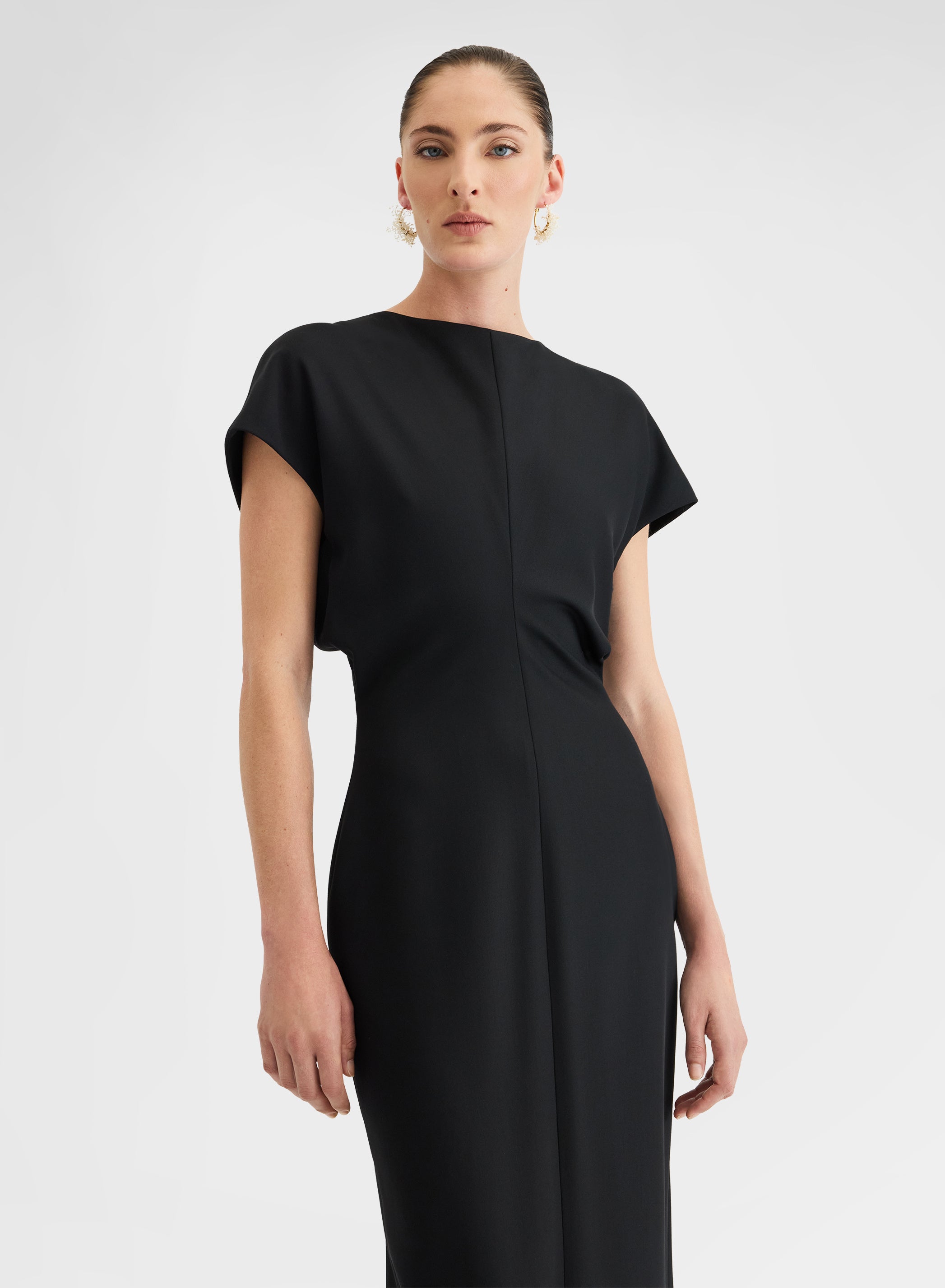 FLUID VISCOSE WOOL DRESS BLACK