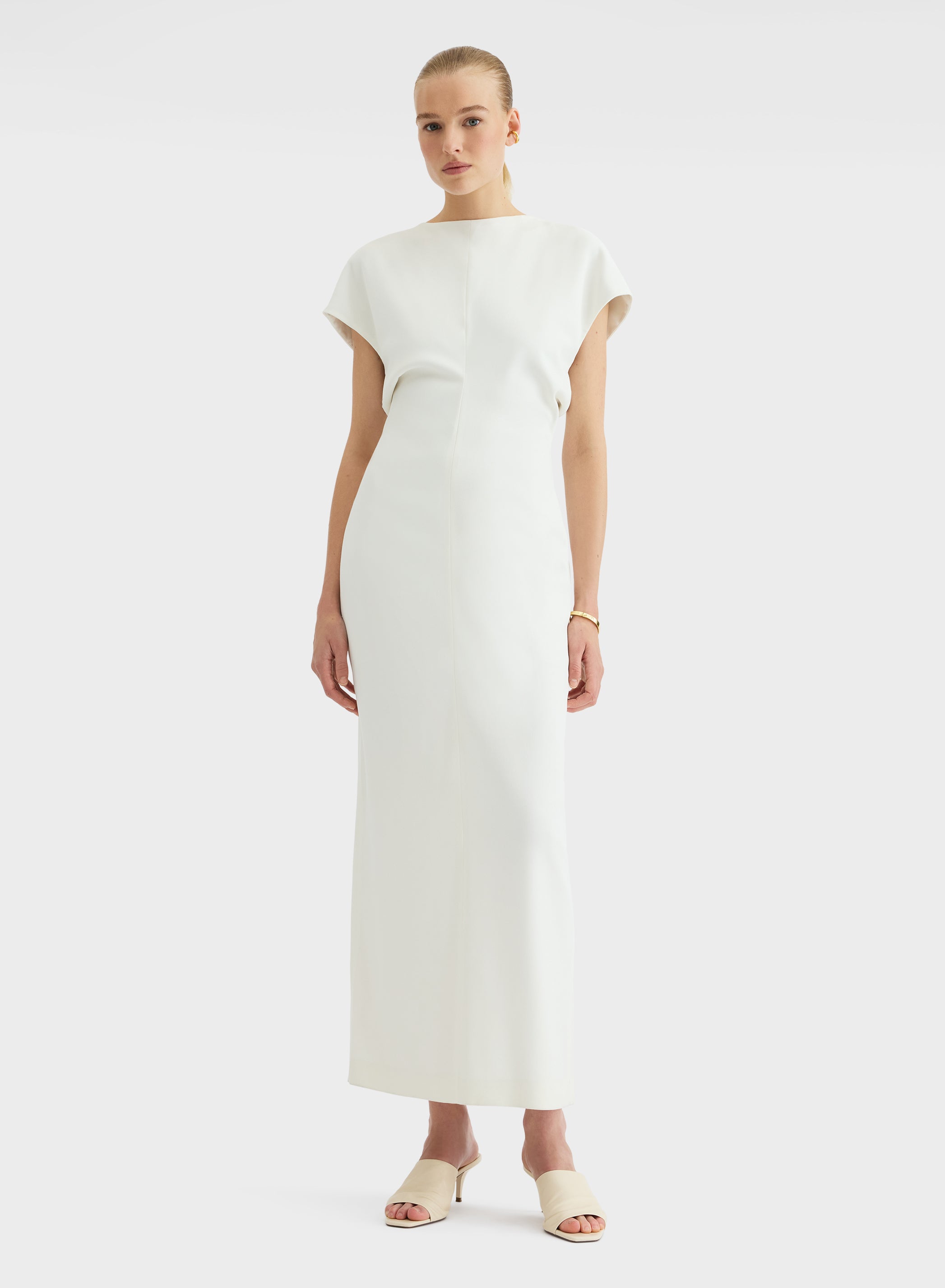 FLUID VISCOSE WOOL DRESS WHITE