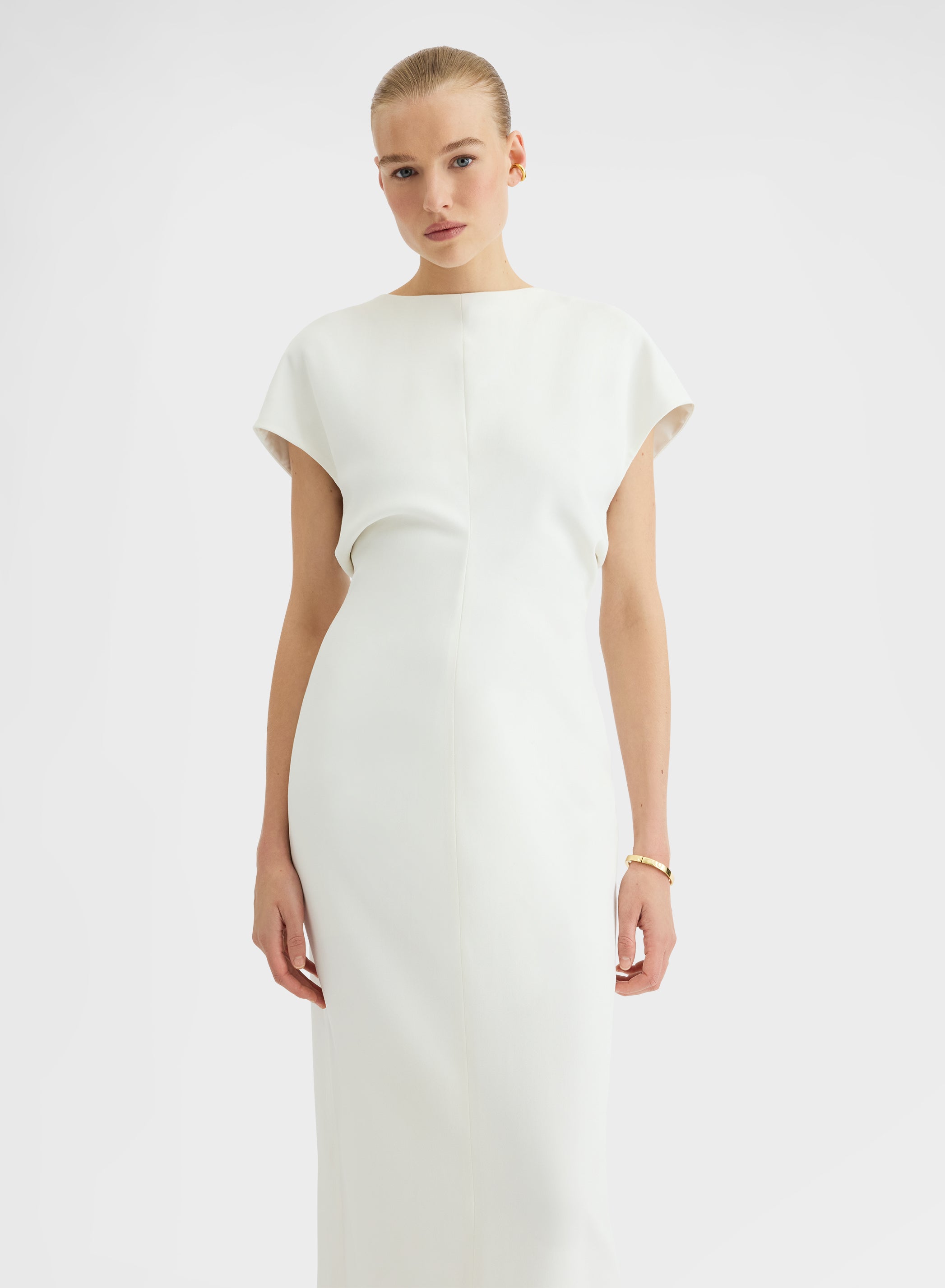 FLUID VISCOSE WOOL DRESS WHITE
