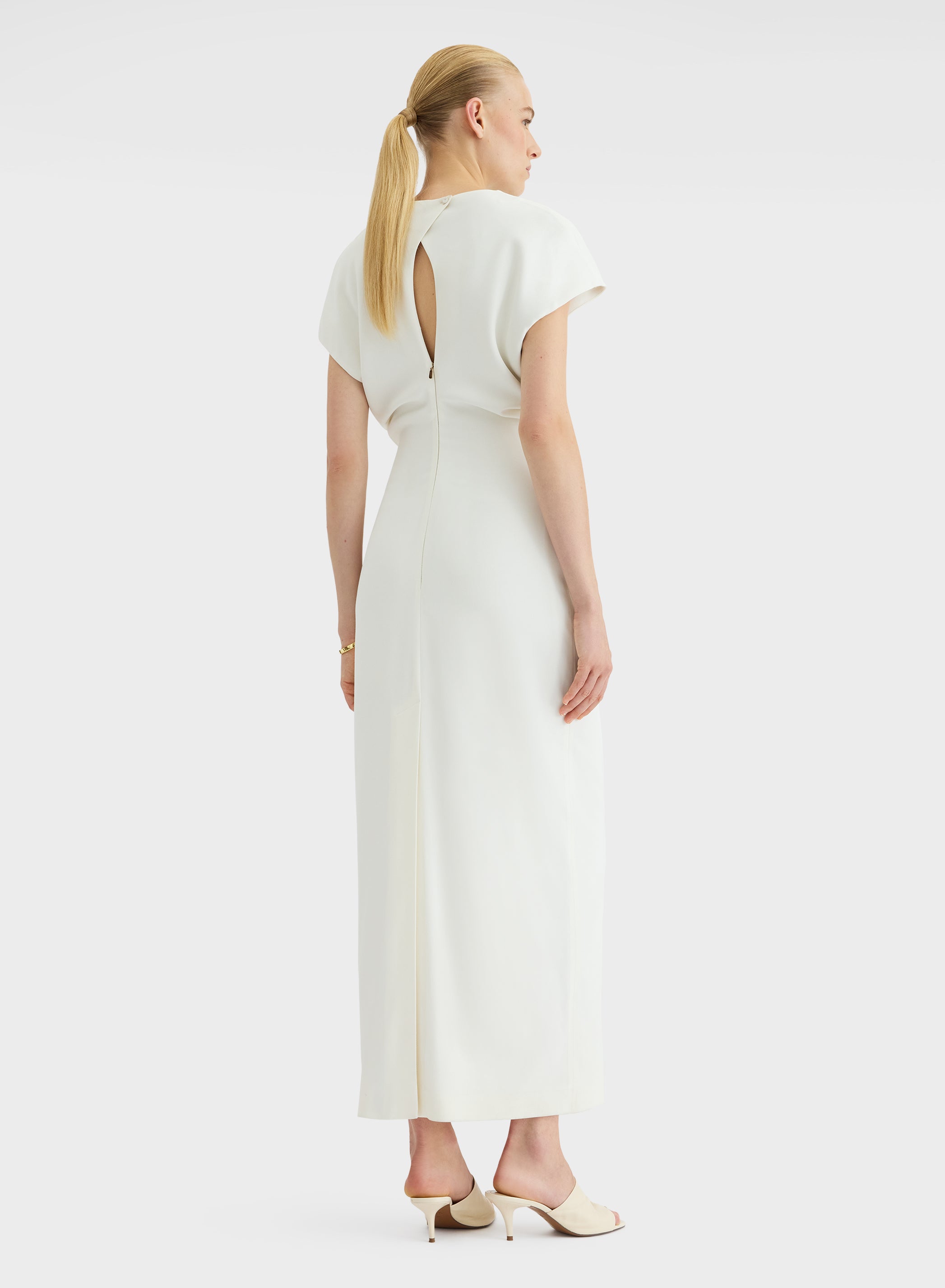 FLUID VISCOSE WOOL DRESS WHITE