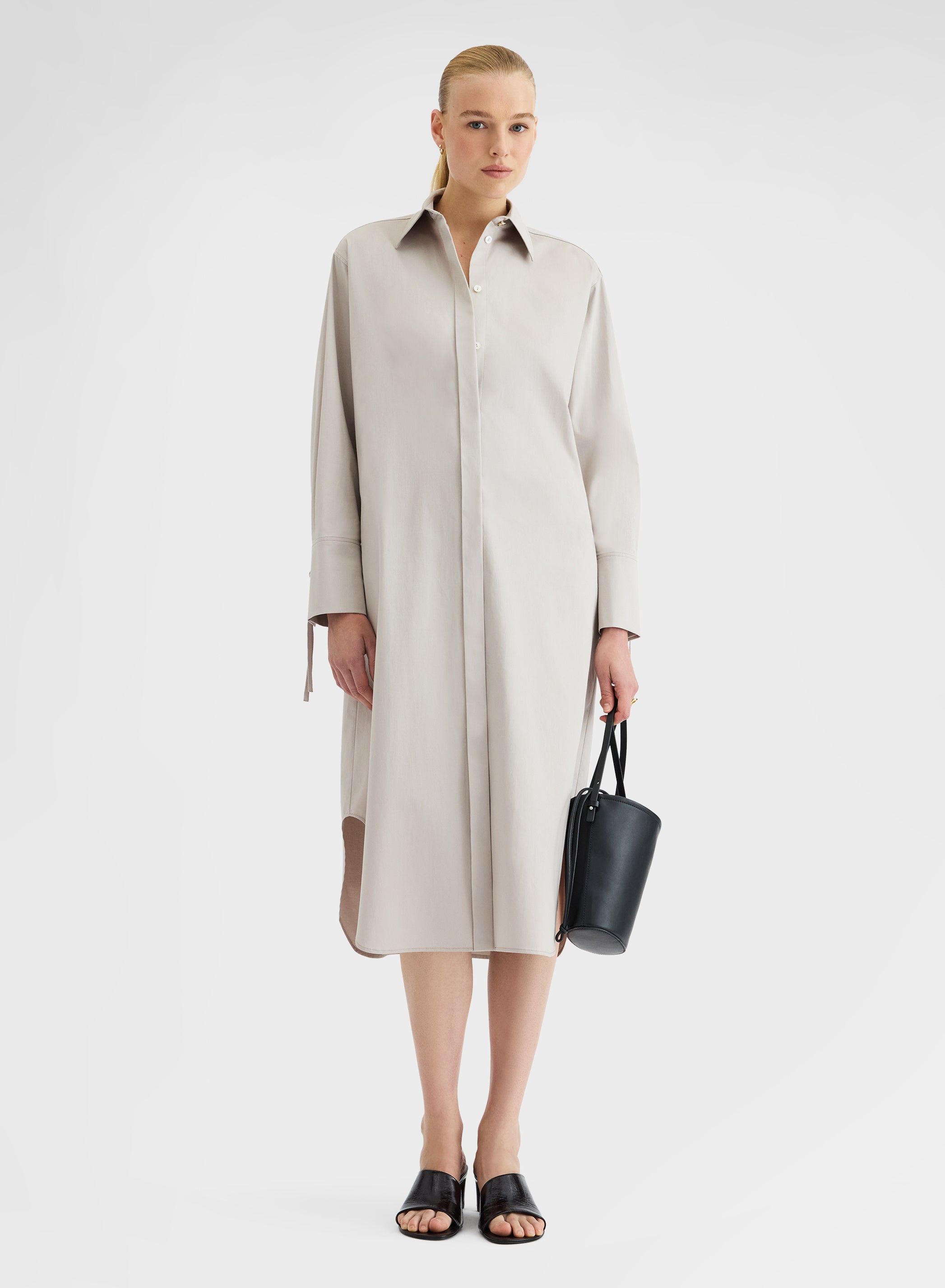 COTTON SATIN DRESS GREY