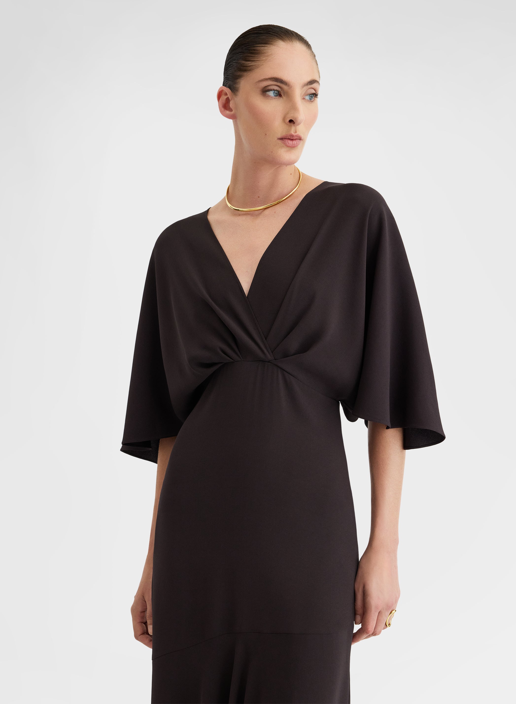 MATT SILK BLEND DRESS CHOCOLATE