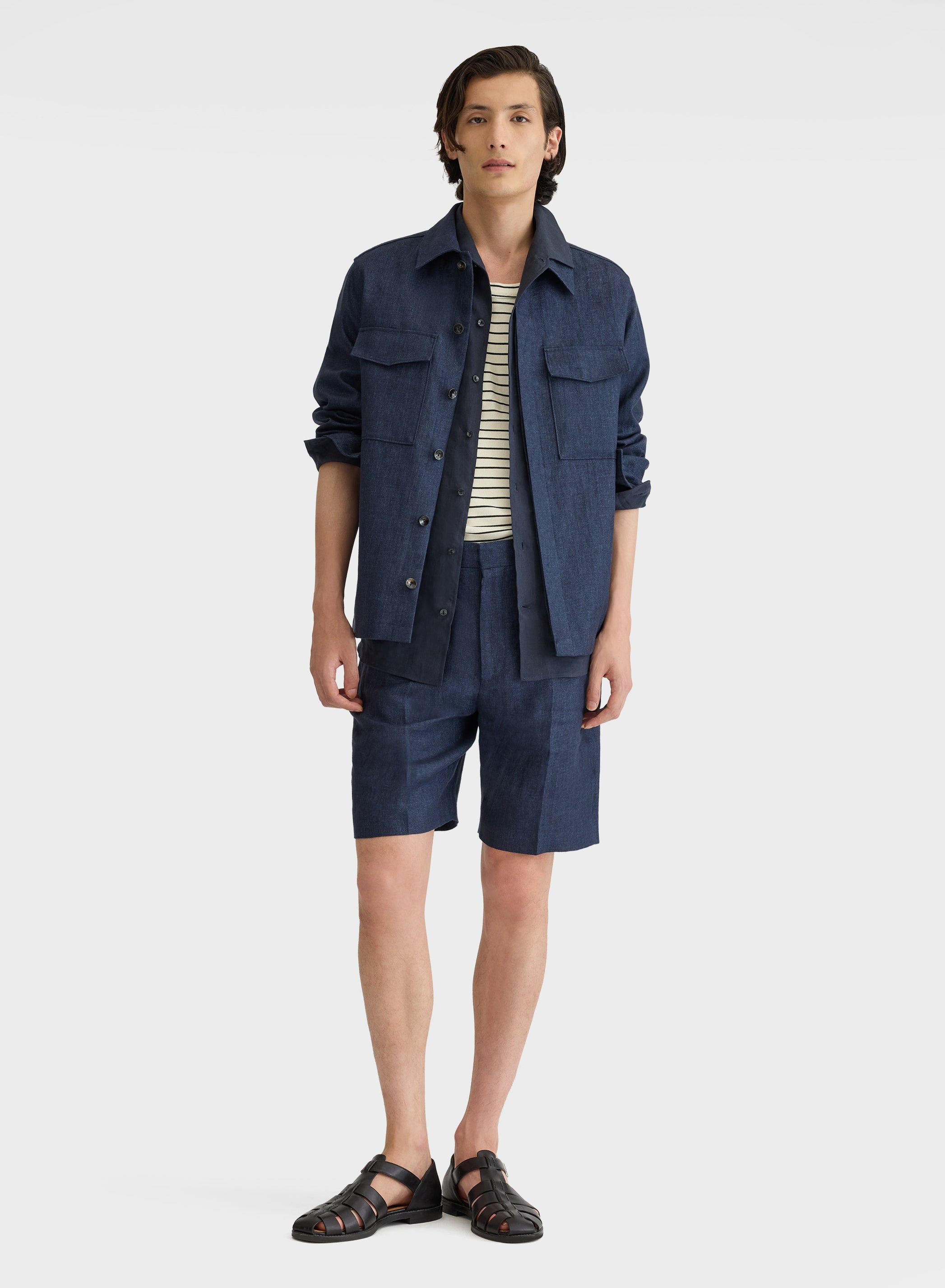 BONDED DELAVE LINEN OVERSHIRT NAVY