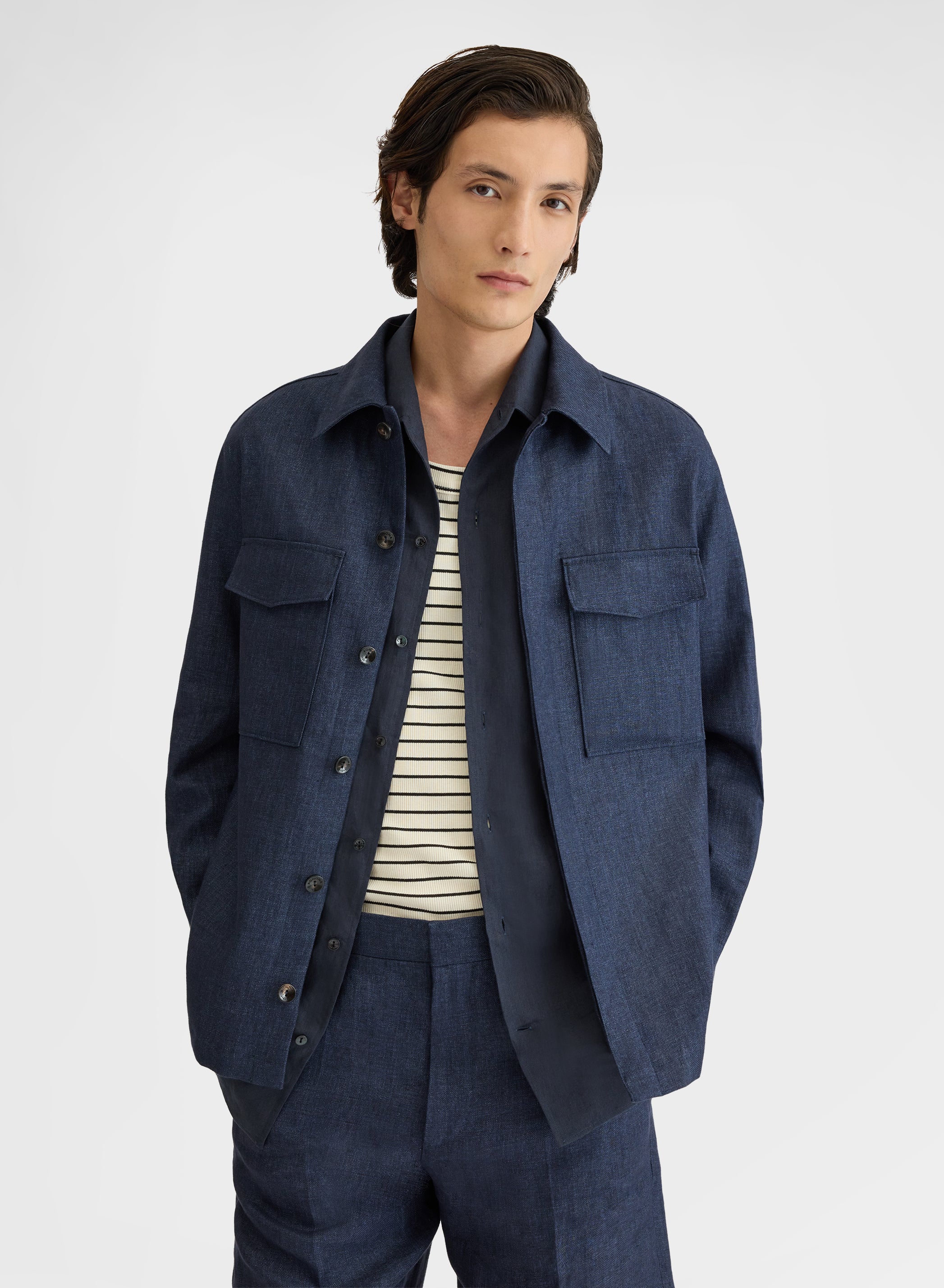 BONDED DELAVE LINEN OVERSHIRT NAVY
