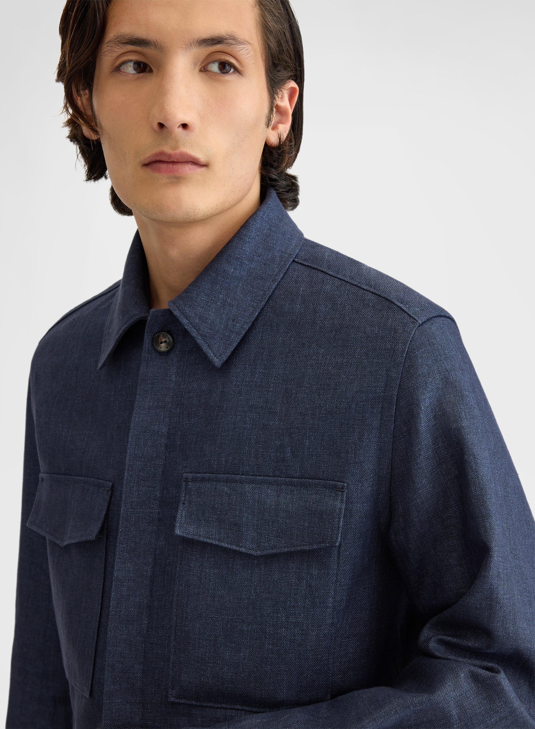 BONDED DELAVE LINEN OVERSHIRT NAVY