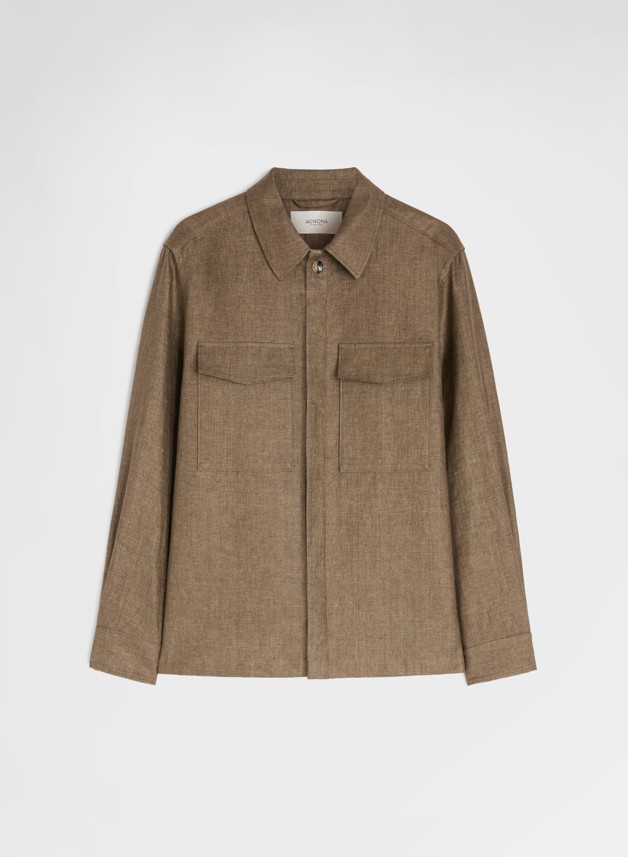 Khaki Linen Overshirt Bonded Delavé | Agnona