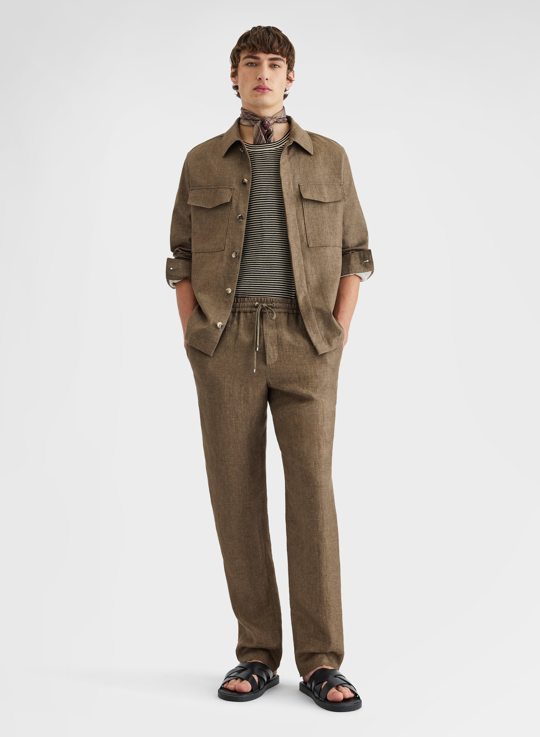 Khaki Linen Overshirt Bonded Delavé | Agnona