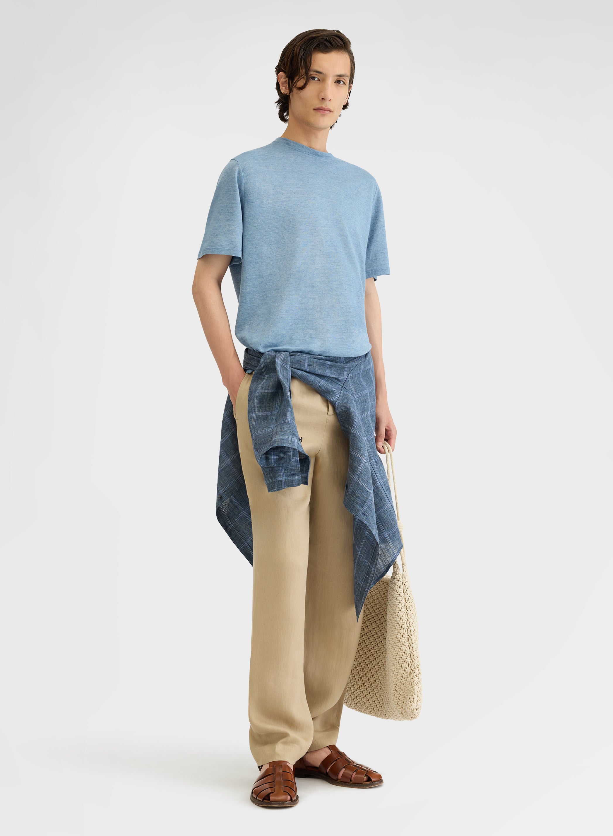 DELAVE LINEN JERSEY T-SHIRT DUSTY BLUE