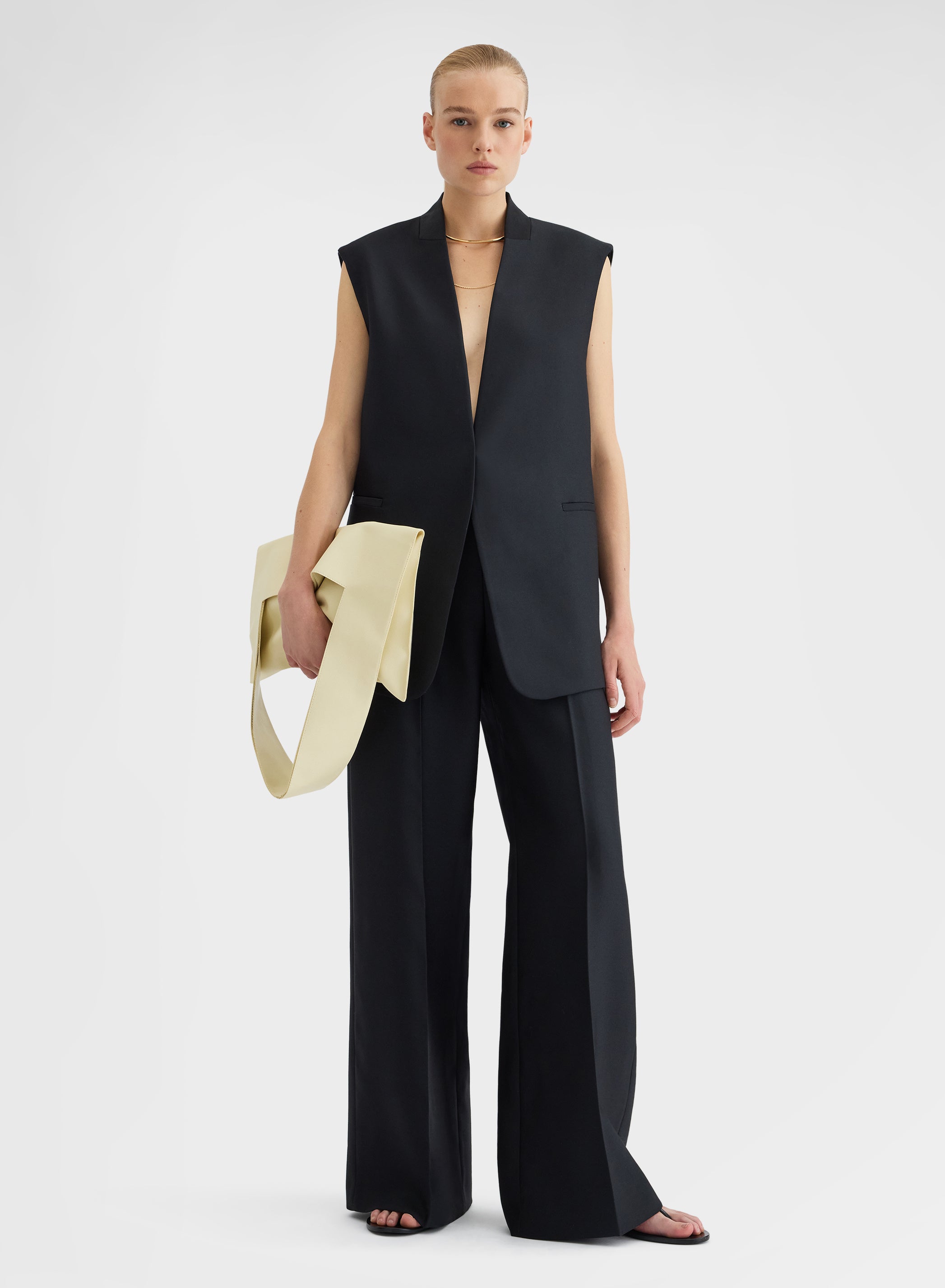 DOUBLE WOOL SILK GILET BLACK