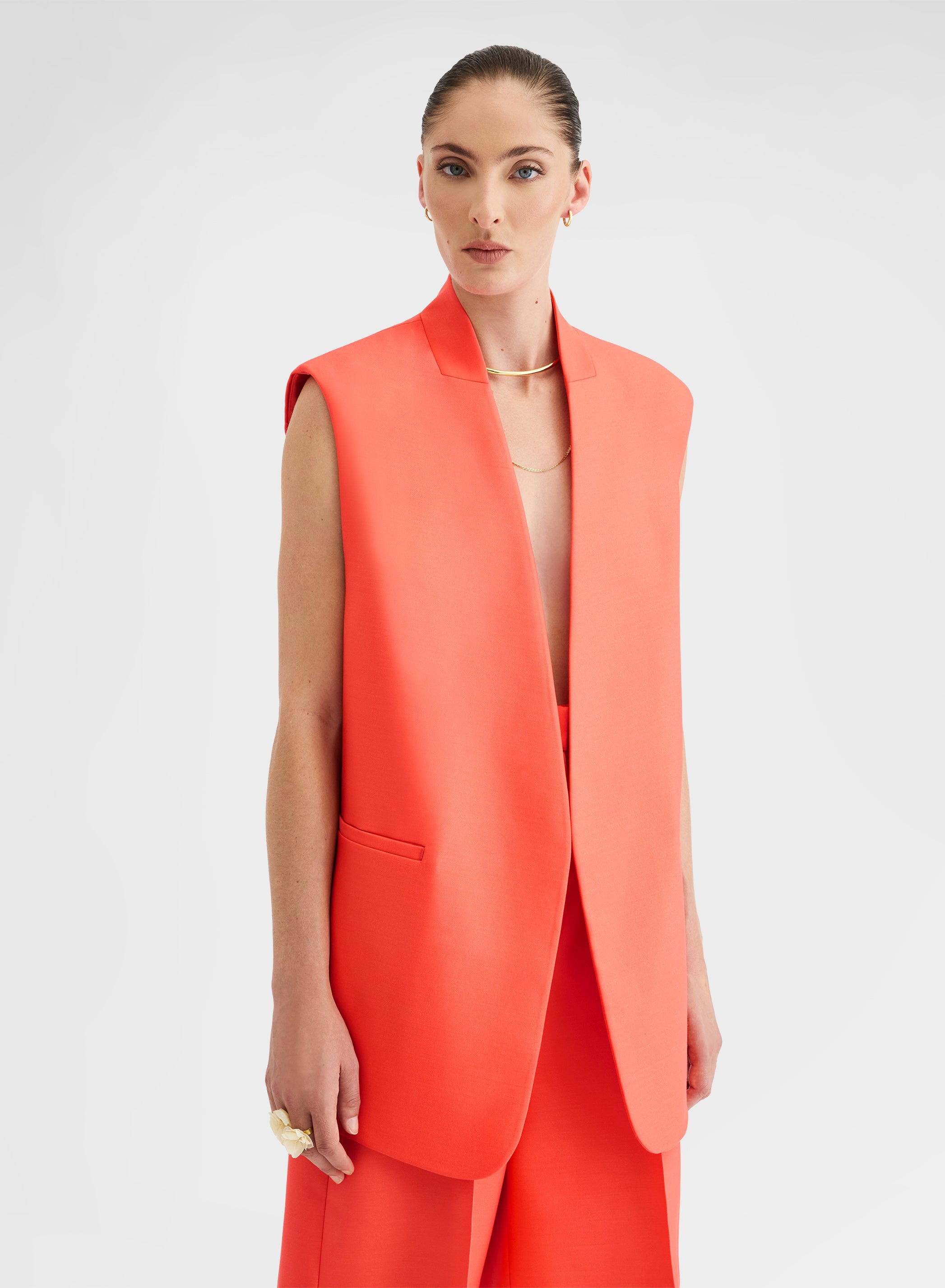 Wool Silk Vest Sunset Red | Agnona Italy