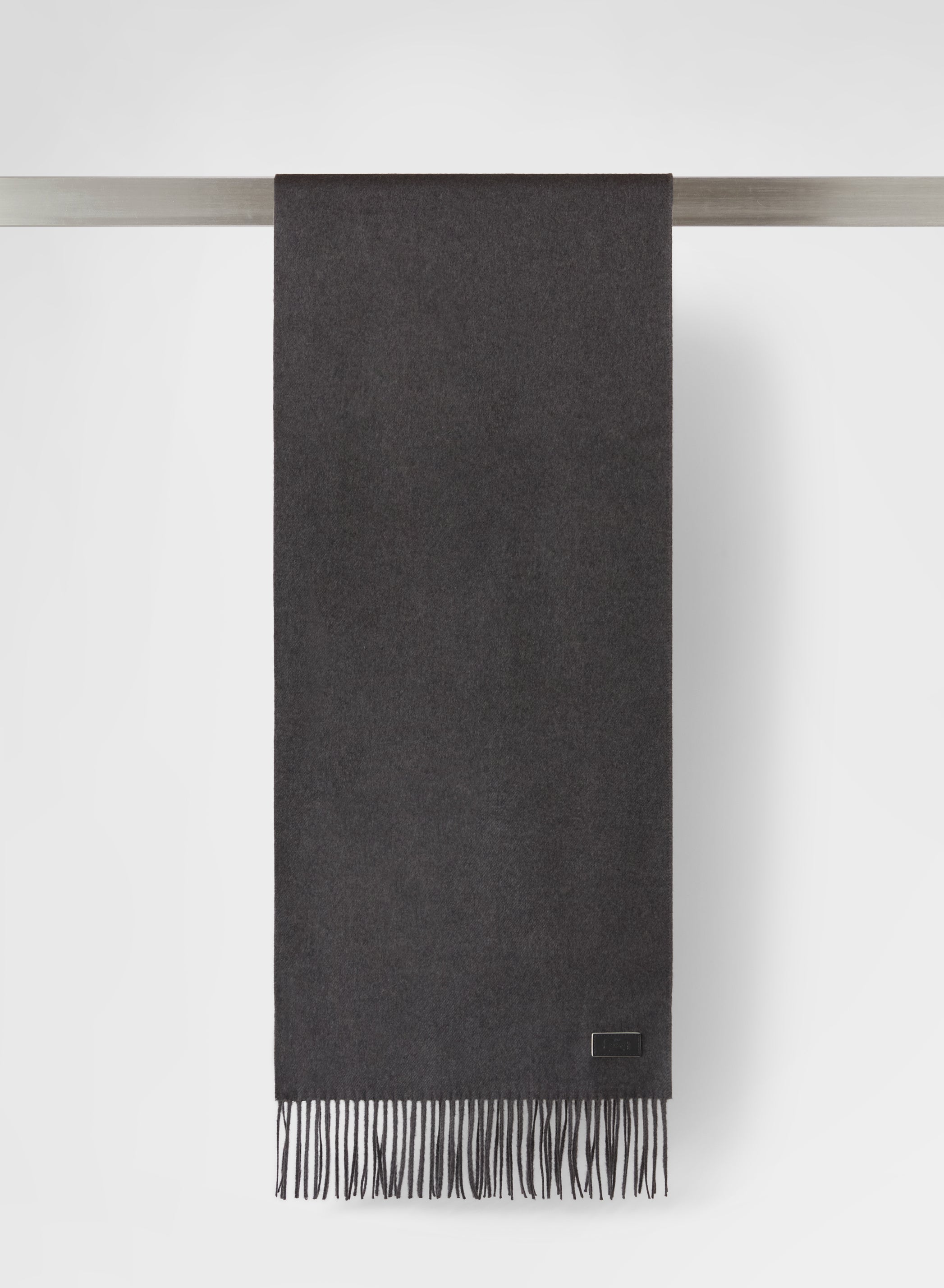 SILK CASHMERE FRINGED SCARF CHARCOAL