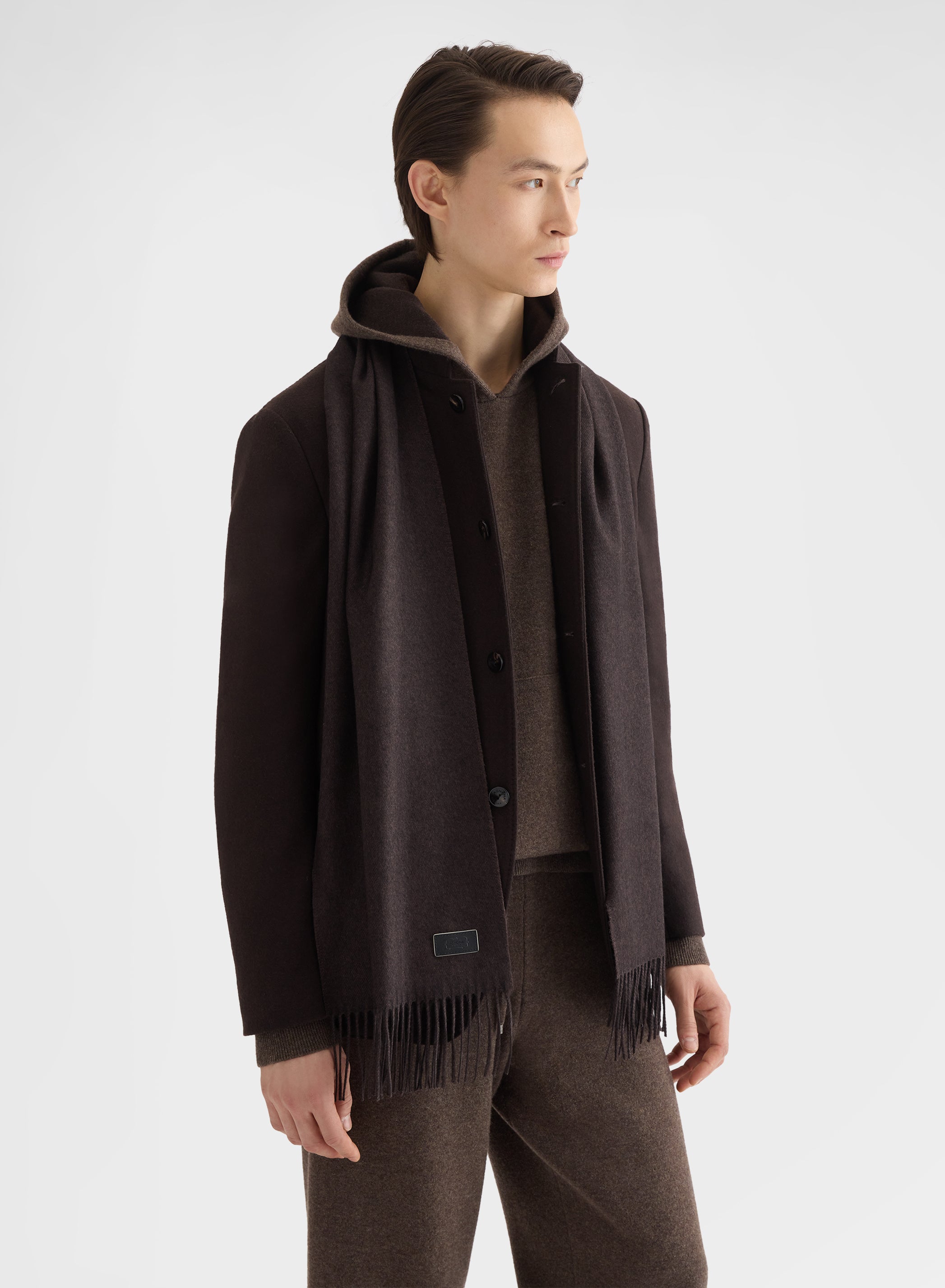 SILK CASHMERE FRINGED SCARF EBONY