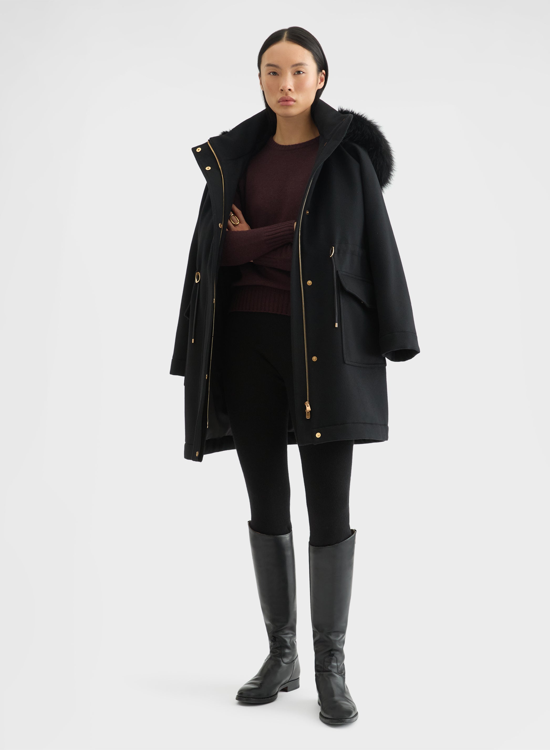 CASHMERE PLAIN KNIT LIPSTICK CREWNECK BURGUNDY