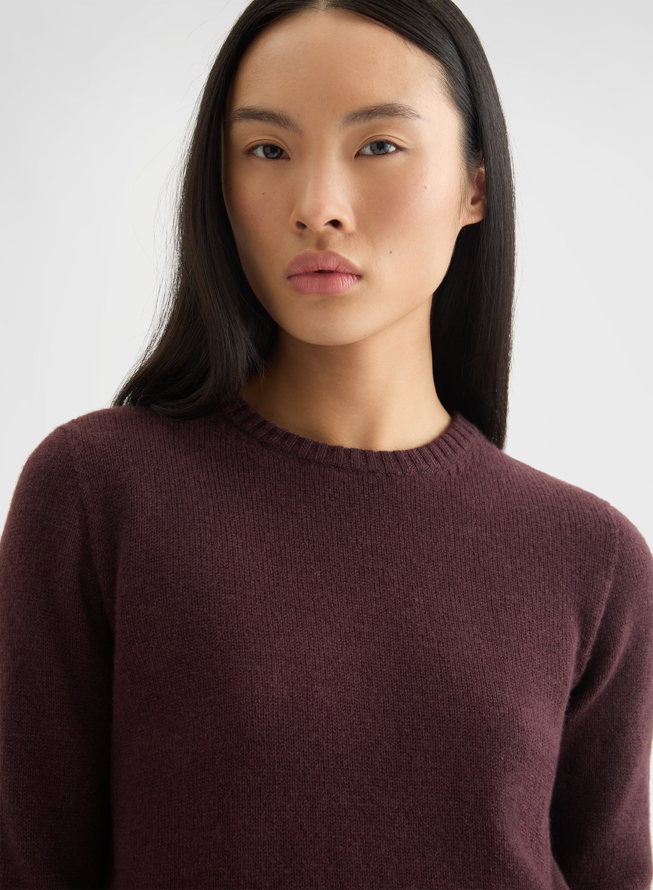 CASHMERE PLAIN KNIT LIPSTICK CREWNECK BURGUNDY