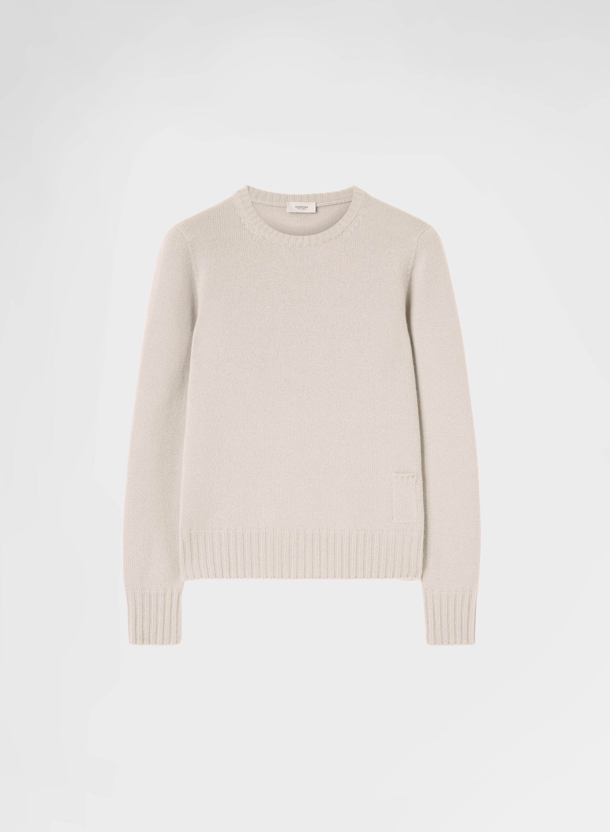 CASHMERE PLAIN KNIT LIPSTICK CREWNECK GREIGE