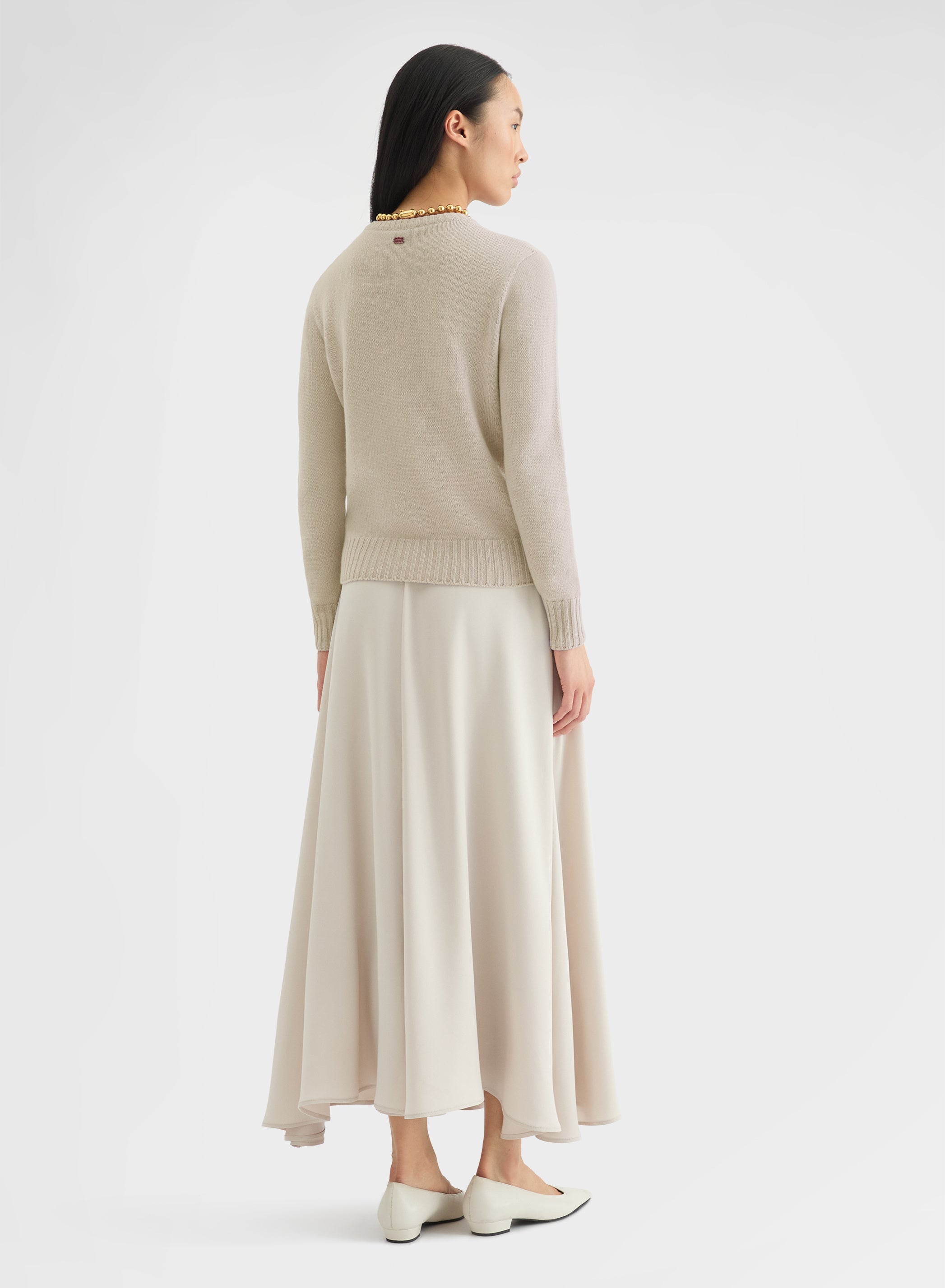 CASHMERE PLAIN KNIT LIPSTICK CREWNECK GREIGE