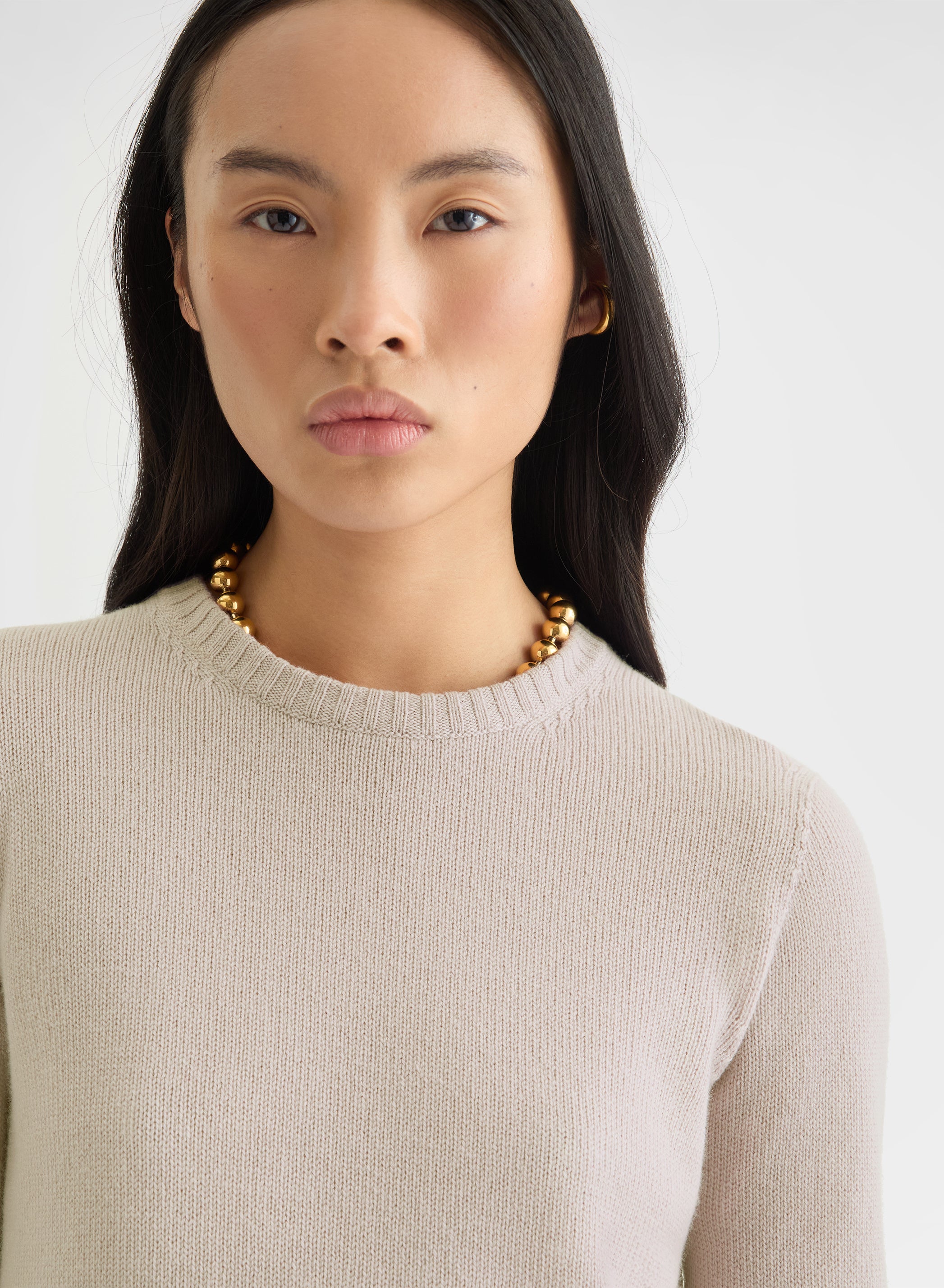 CASHMERE PLAIN KNIT LIPSTICK CREWNECK GREIGE