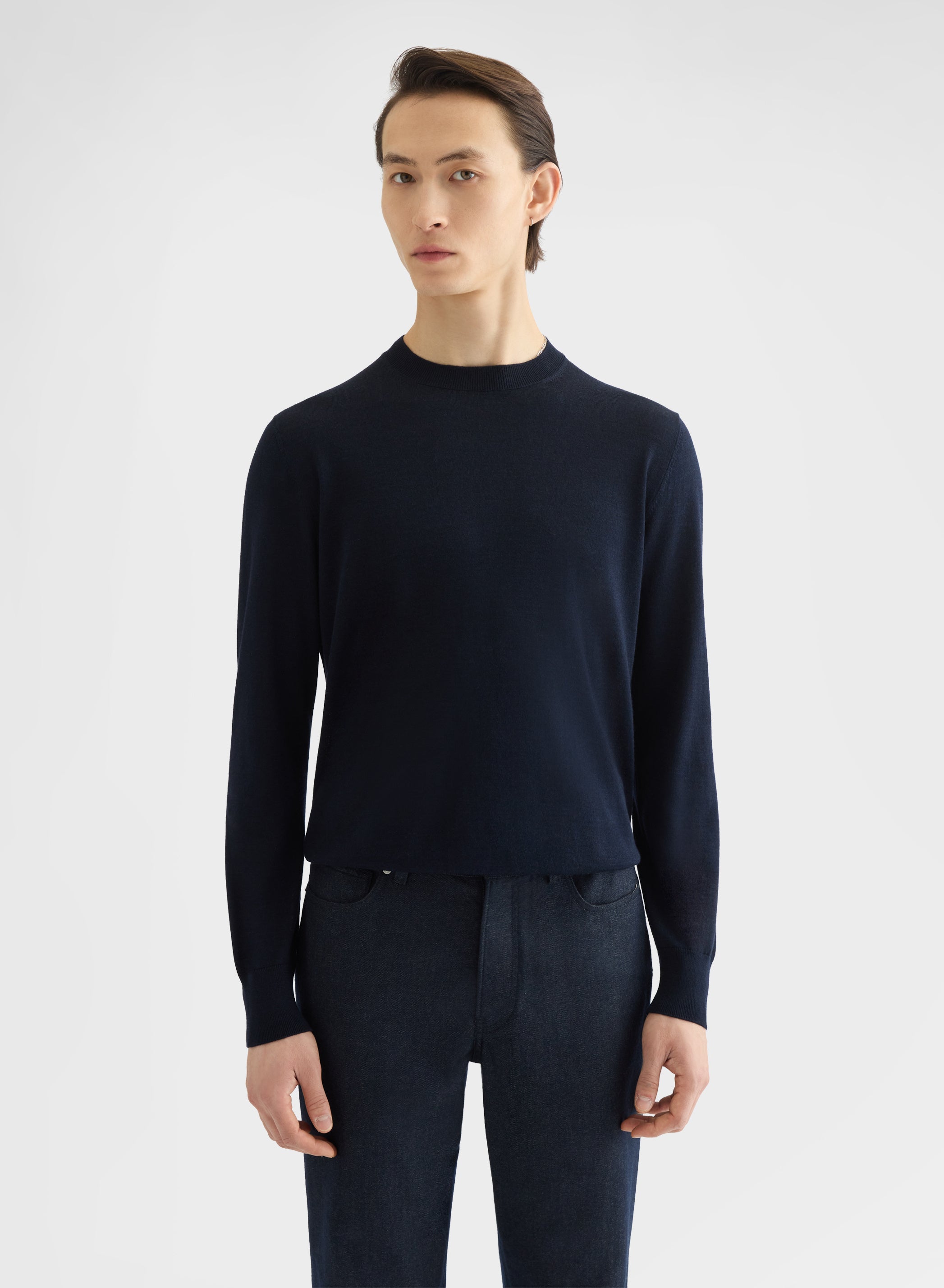 FINE WOOL SILK CASHMERE CREWNECK NIGHT