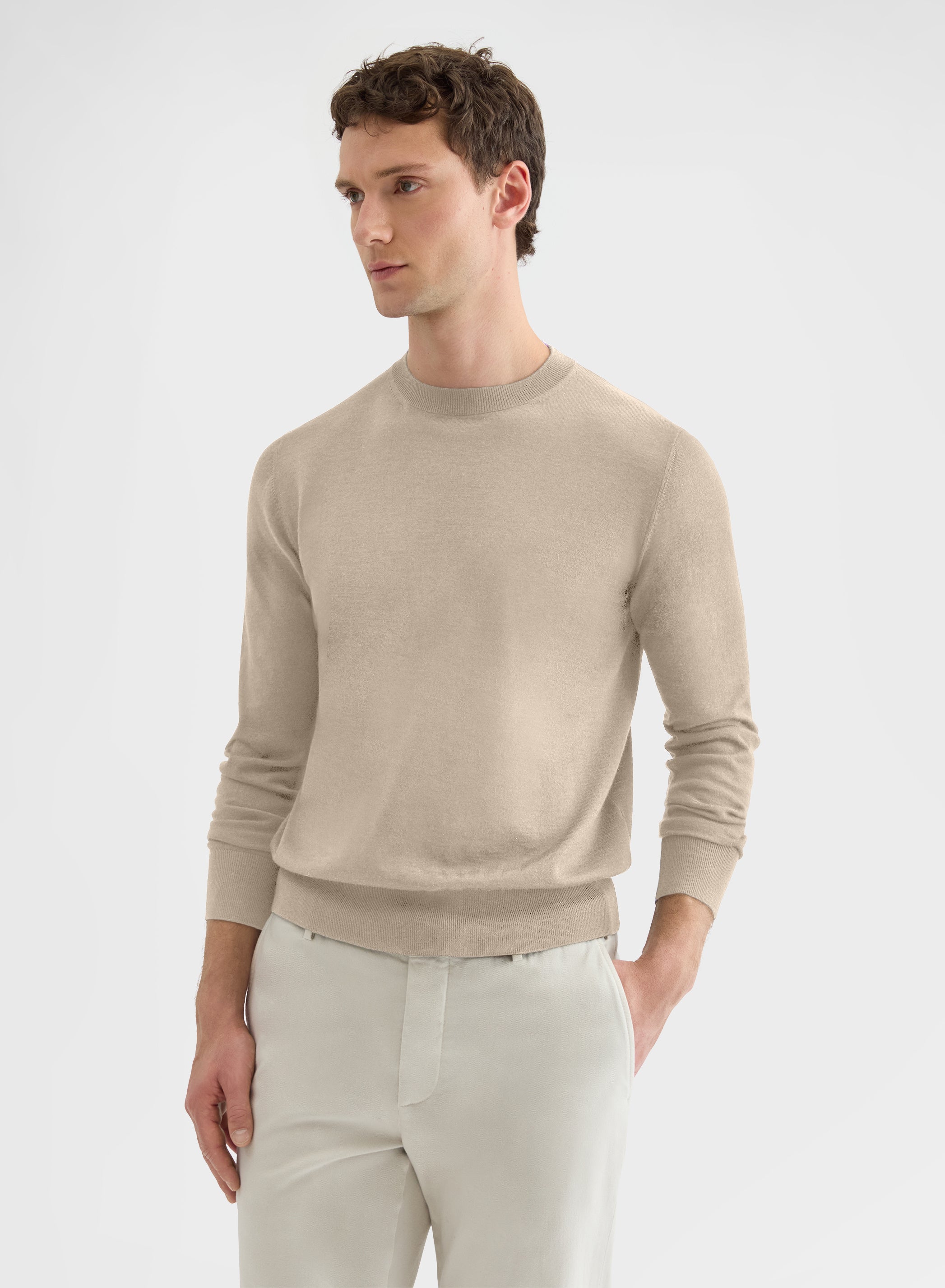 FINE WOOL SILK CASHMERE CREWNECK GREIGE