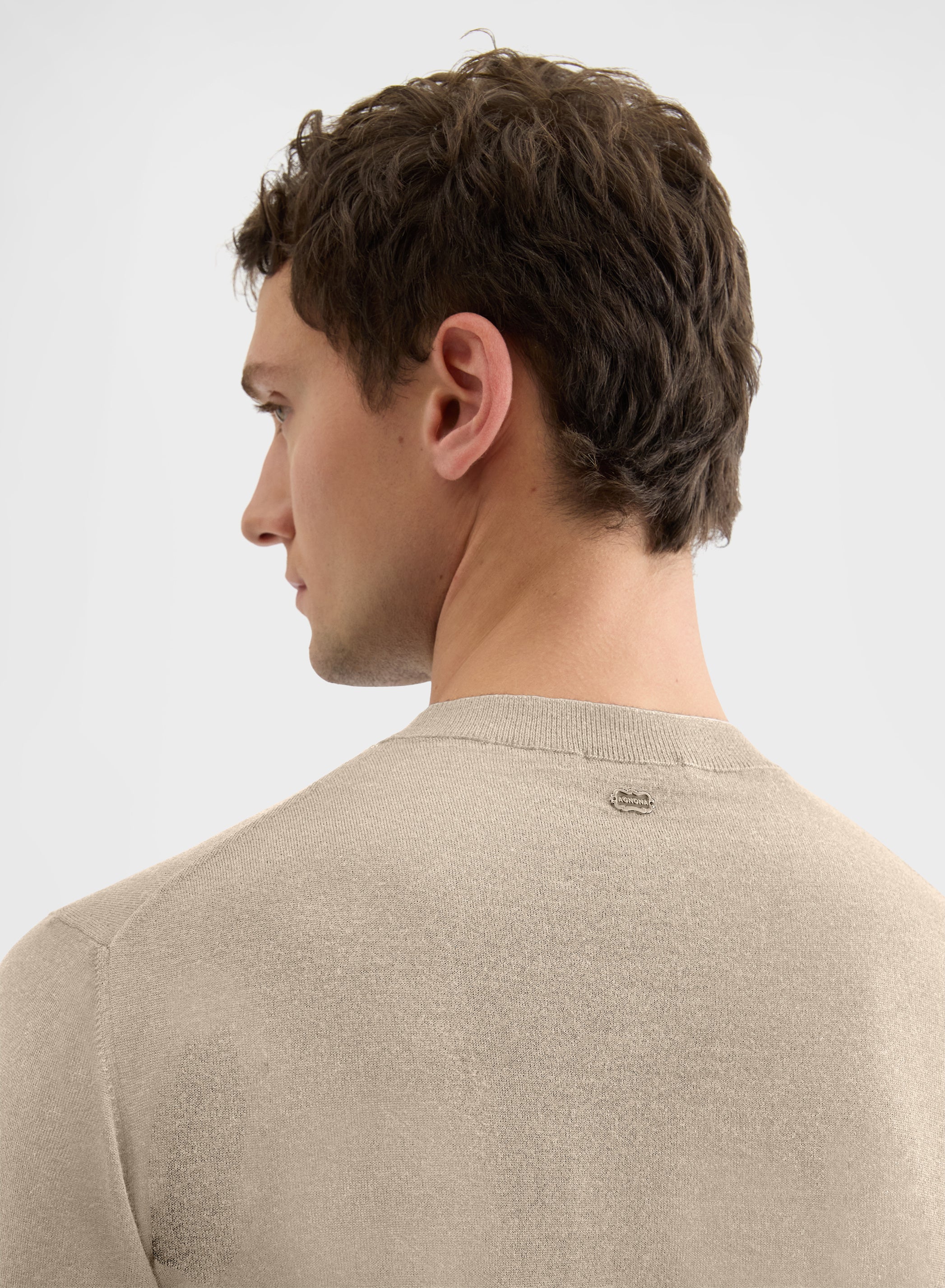 FINE WOOL SILK CASHMERE CREWNECK GREIGE