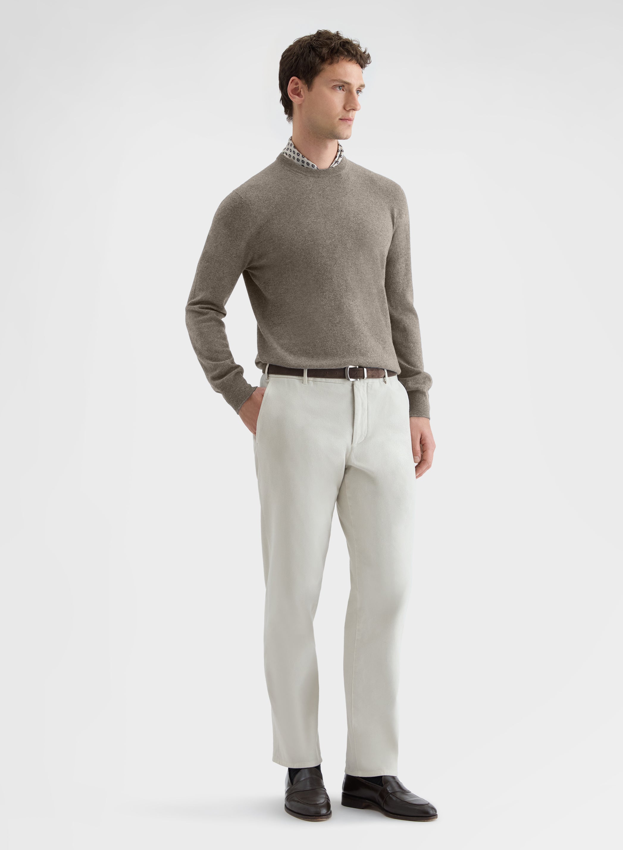CASHMERE PLAIN KNIT CREWNECK SAND
