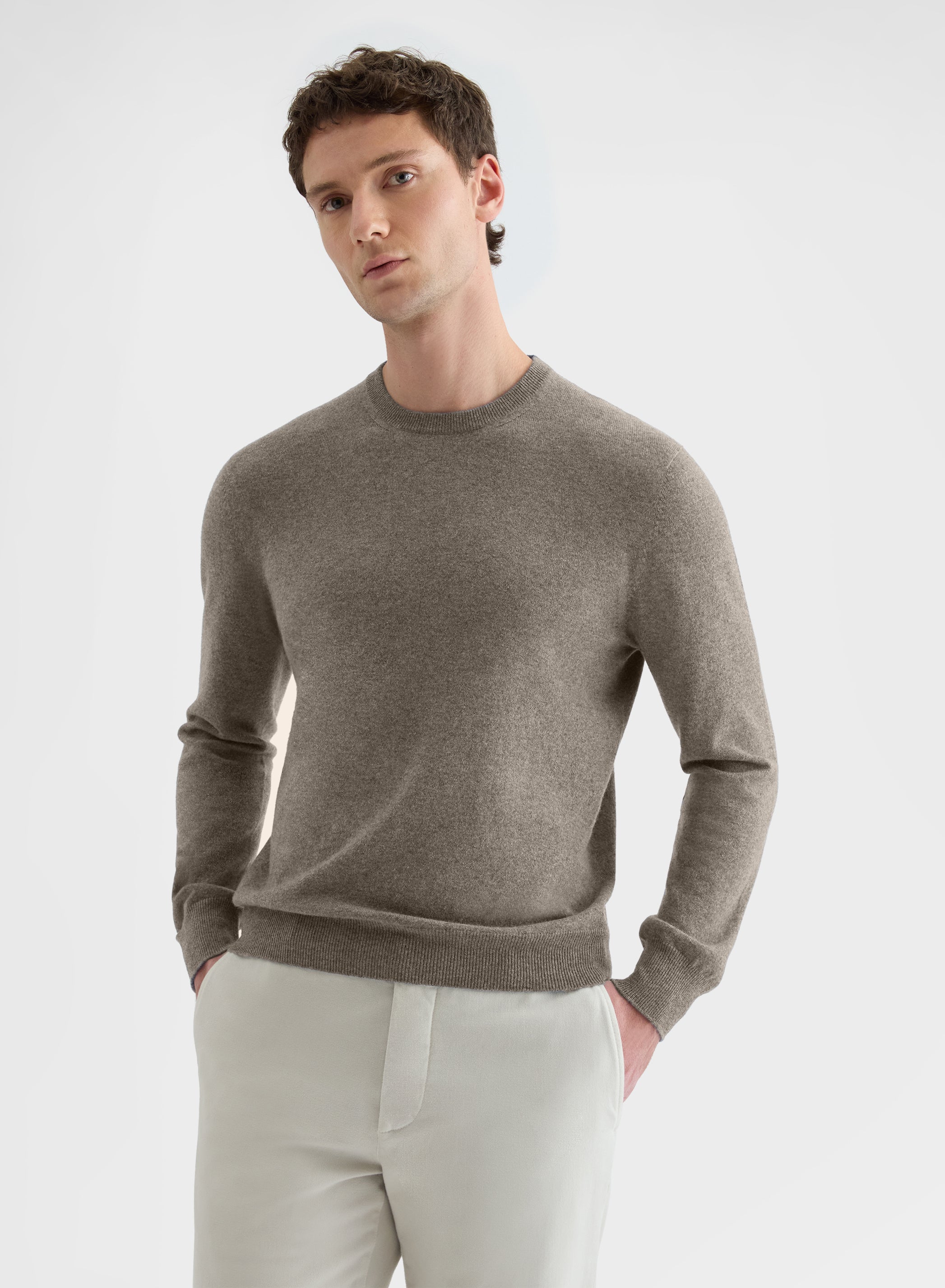 CASHMERE PLAIN KNIT CREWNECK SAND