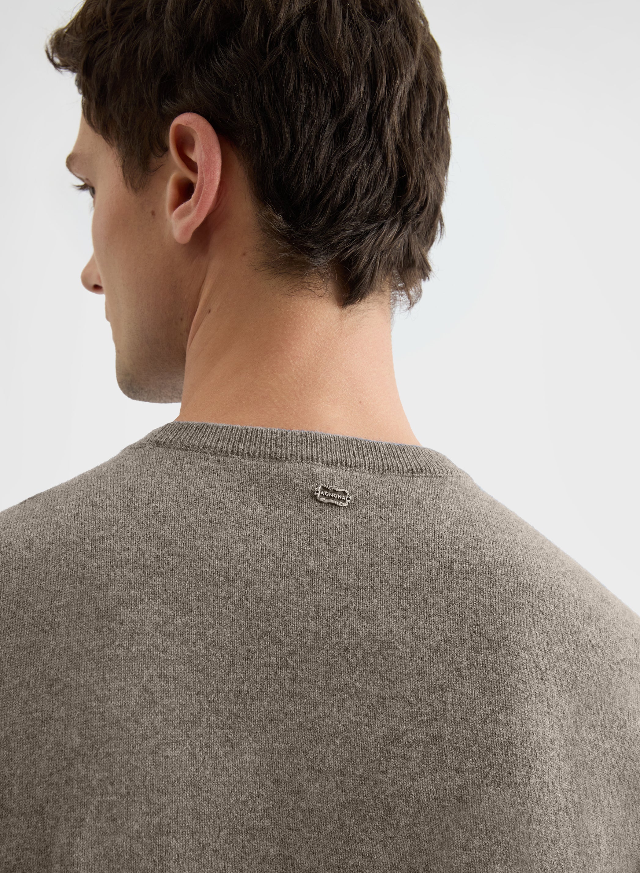CASHMERE PLAIN KNIT CREWNECK SAND