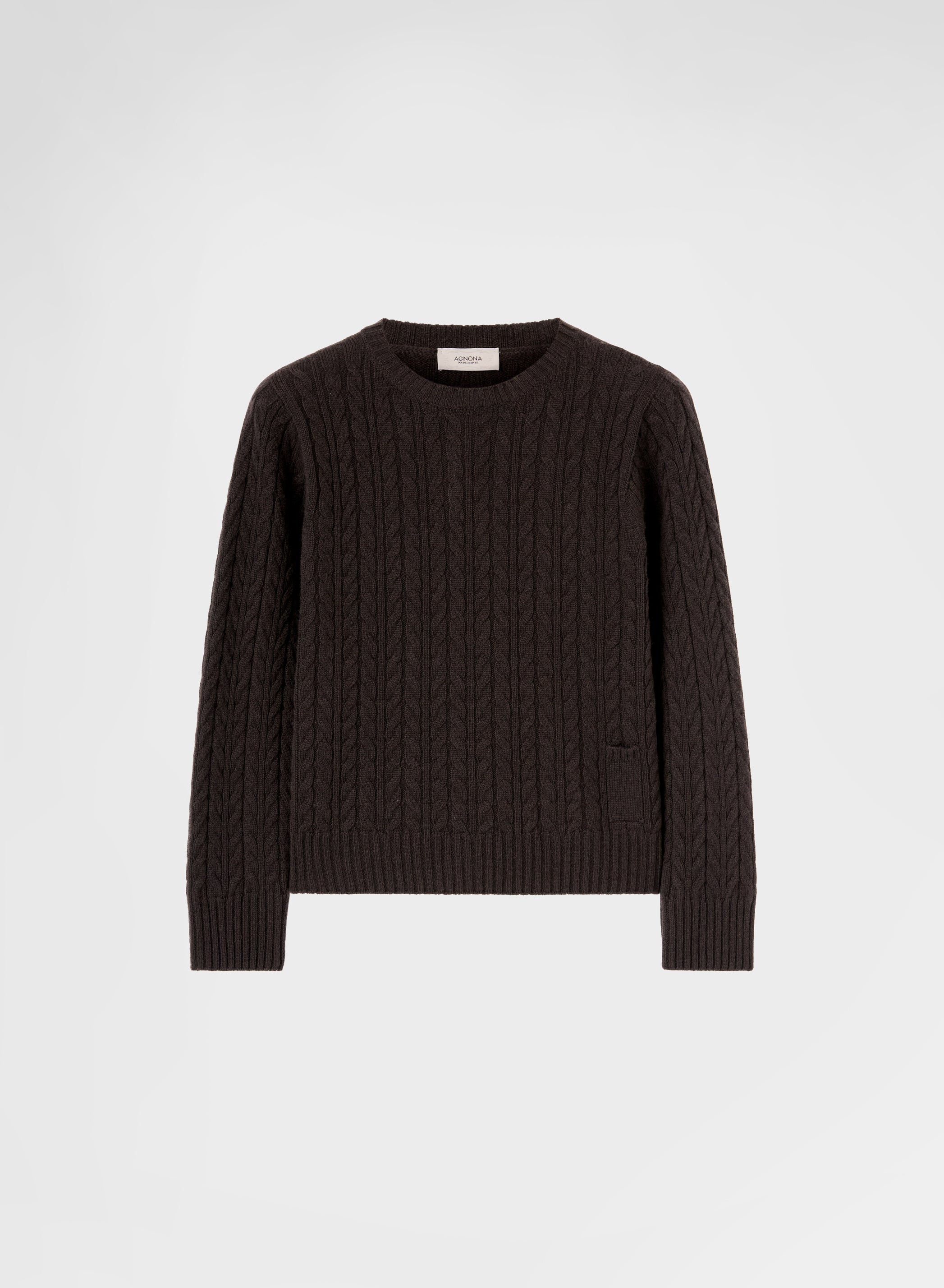 CASHMERE ICONIC CABLE LIPSTICK CREWNECK EBONY