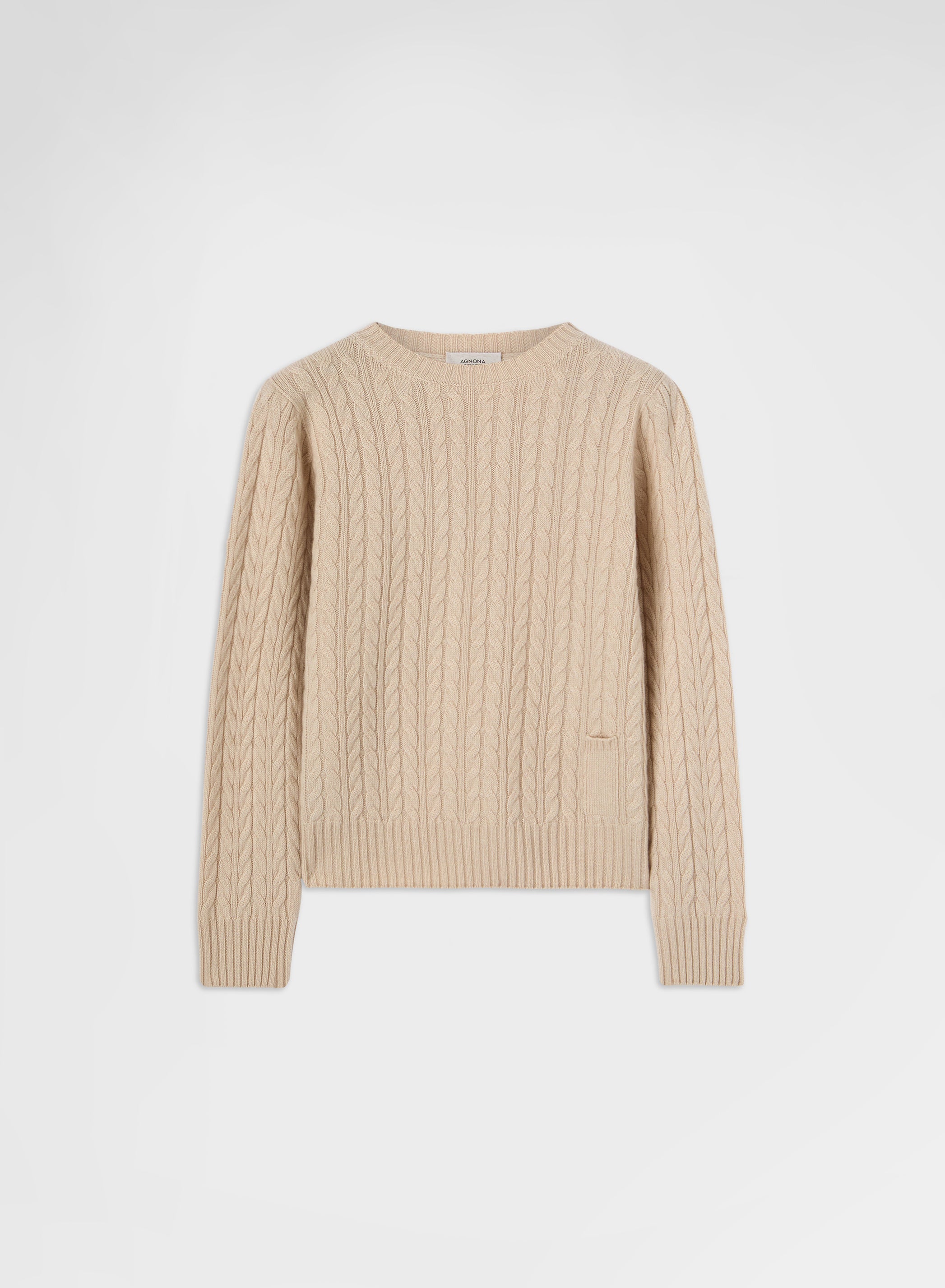 CASHMERE ICONIC CABLE LIPSTICK CREWNECK GREIGE