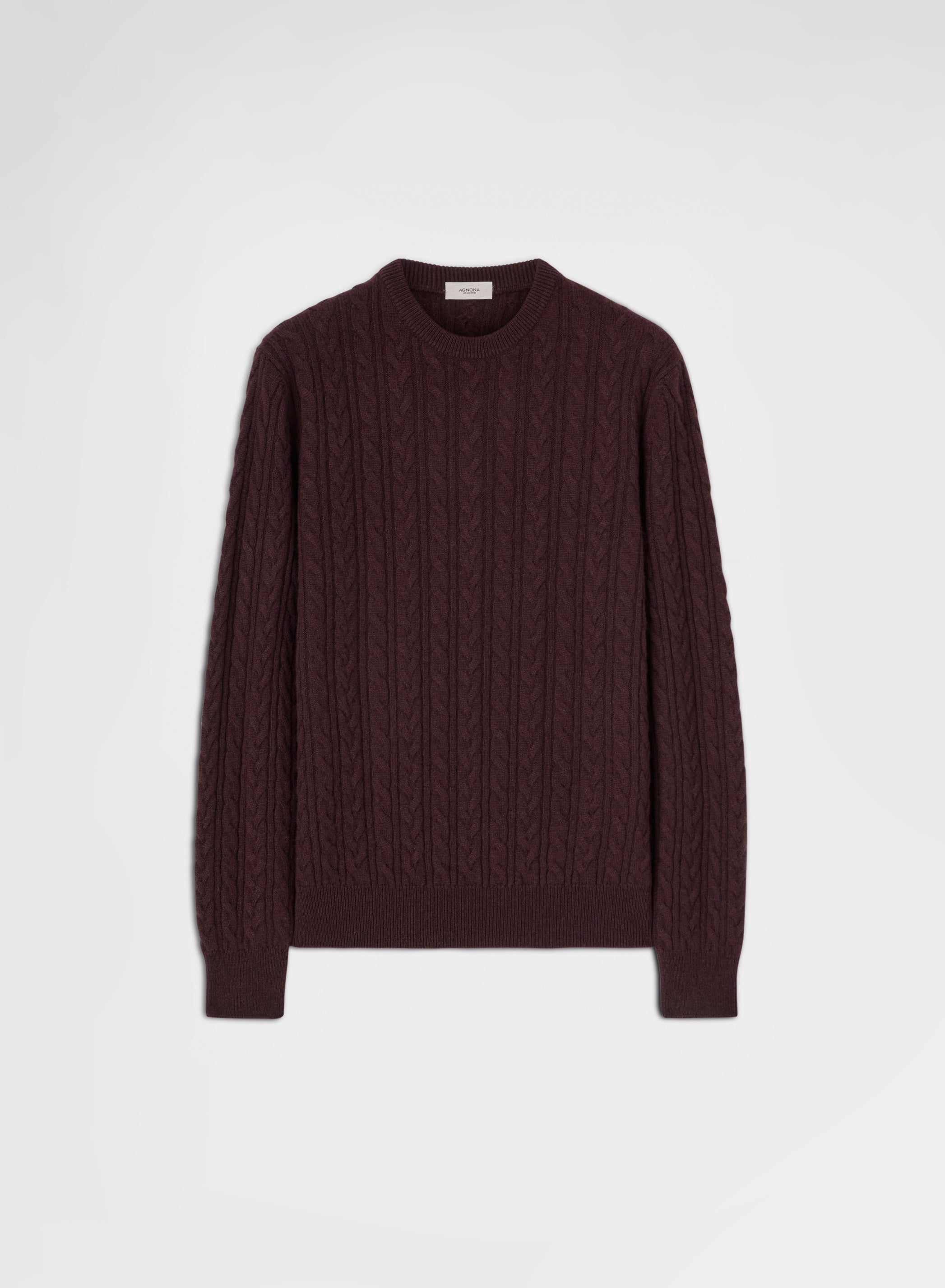 CASHMERE ICONIC CABLE CREWNECK BURGUNDY