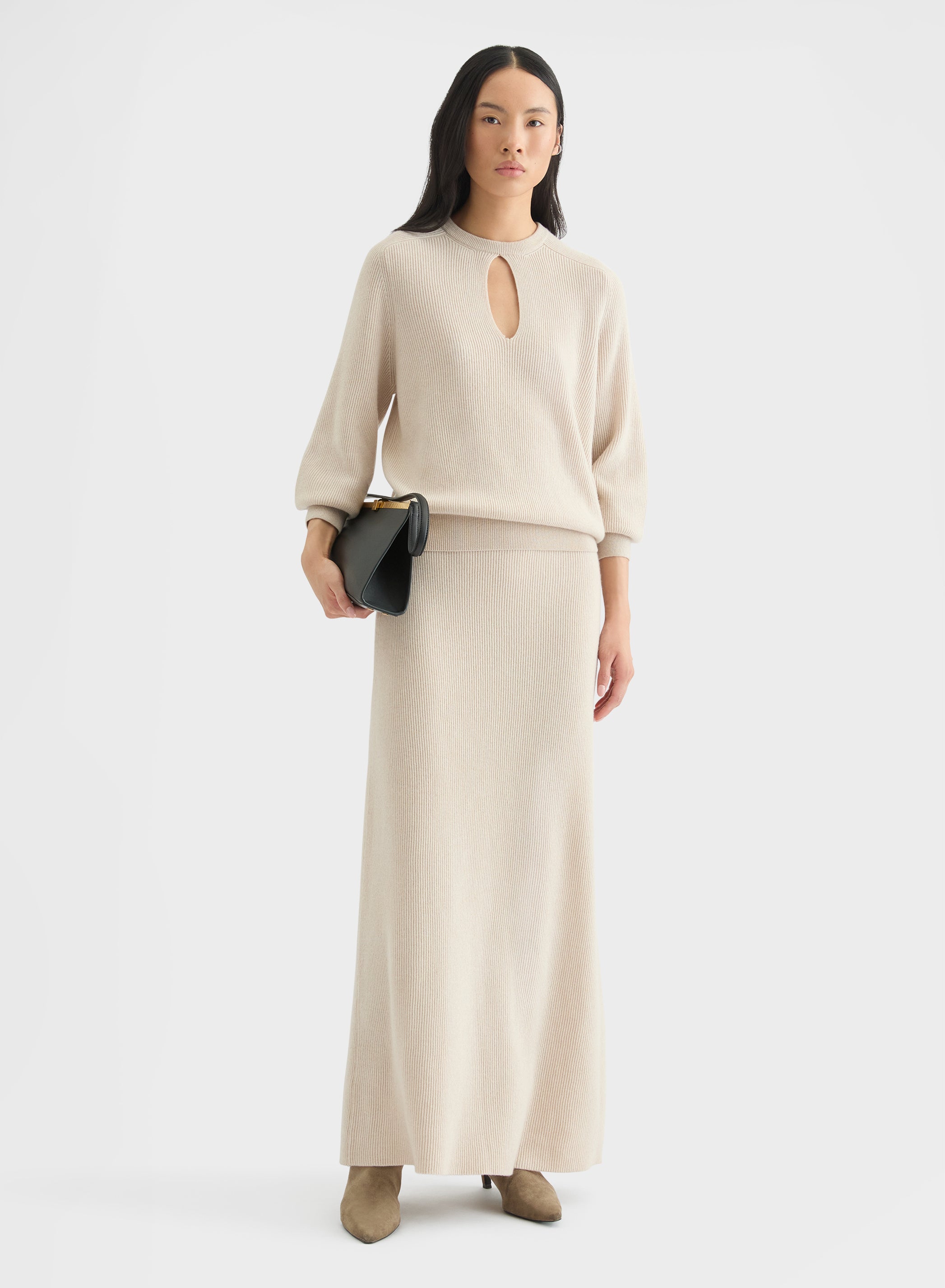 CASHMERE ENGLISH RIB CREWNECK GREIGE