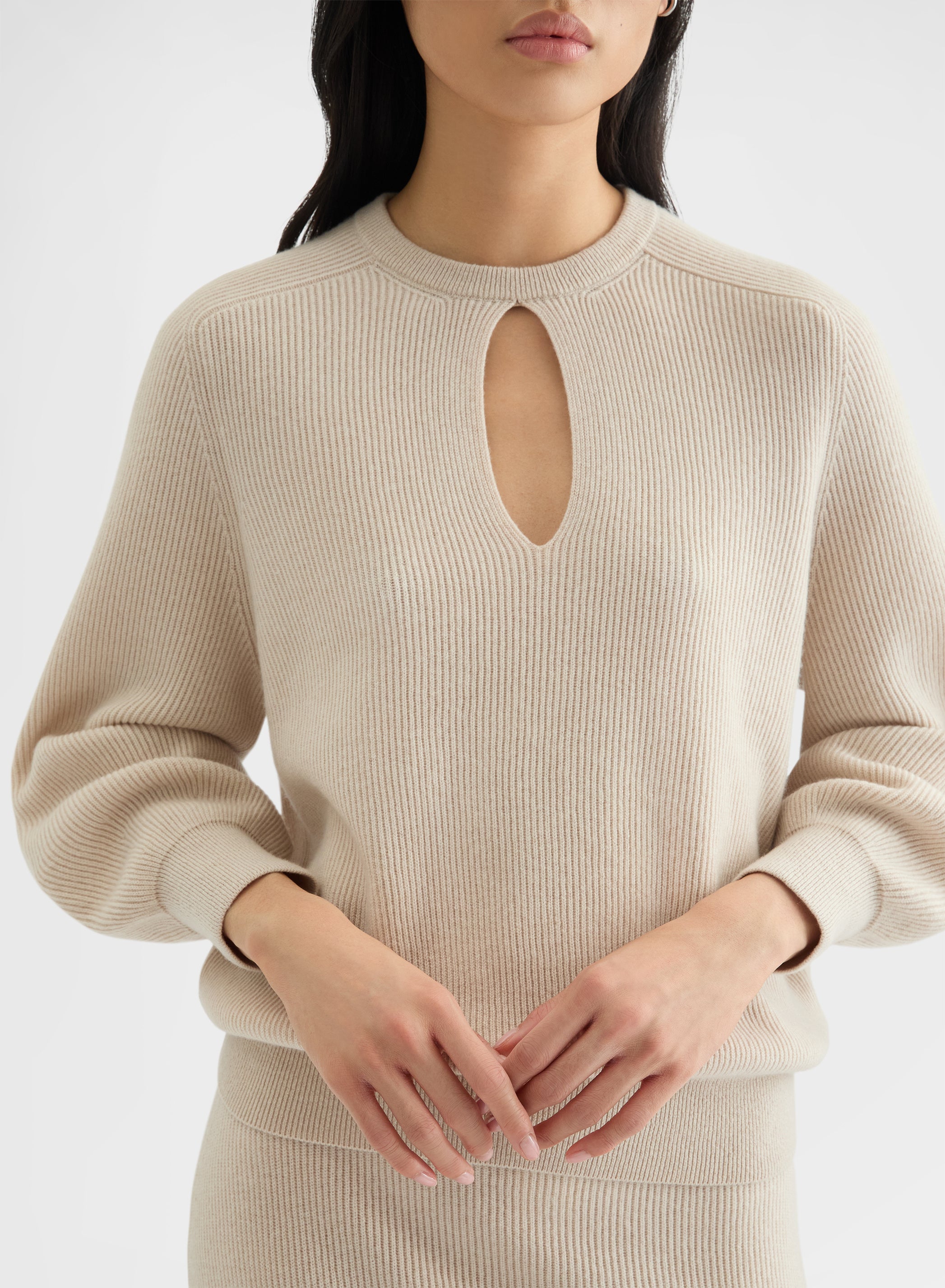 CASHMERE ENGLISH RIB CREWNECK GREIGE