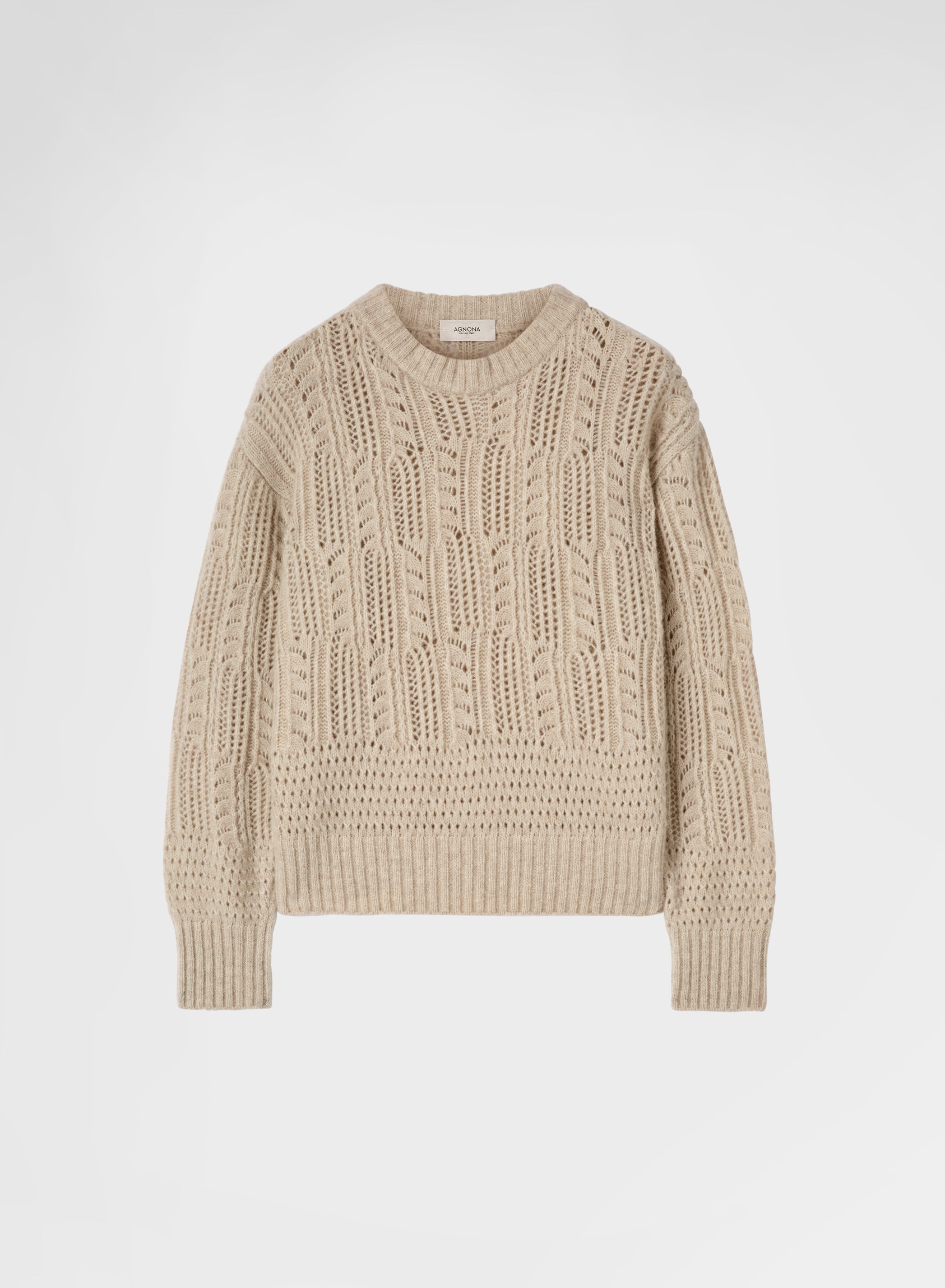 OPENWORK CASHMERE SILK CREWNECK LIGHT GREIGE
