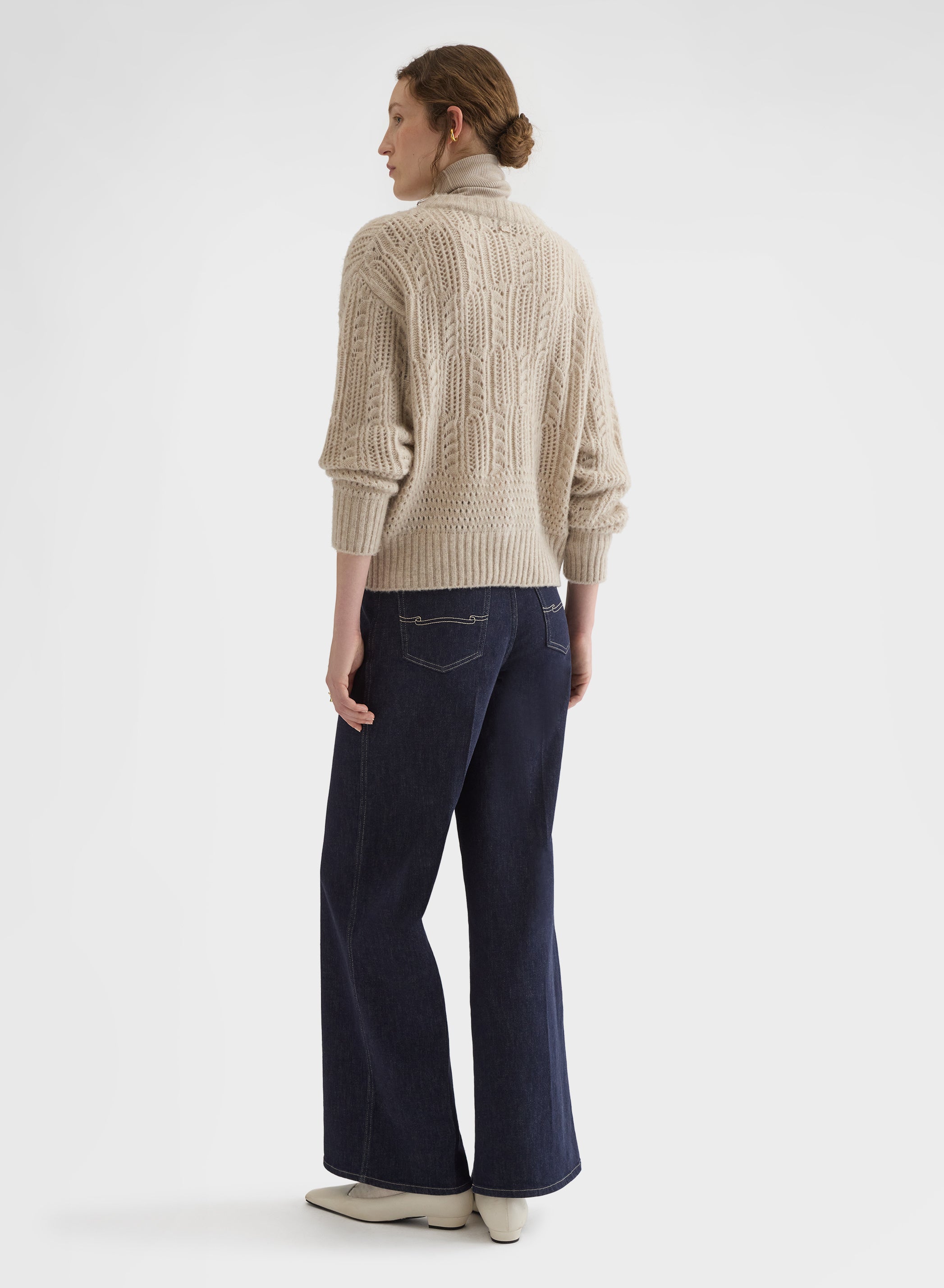 OPENWORK CASHMERE SILK CREWNECK LIGHT GREIGE