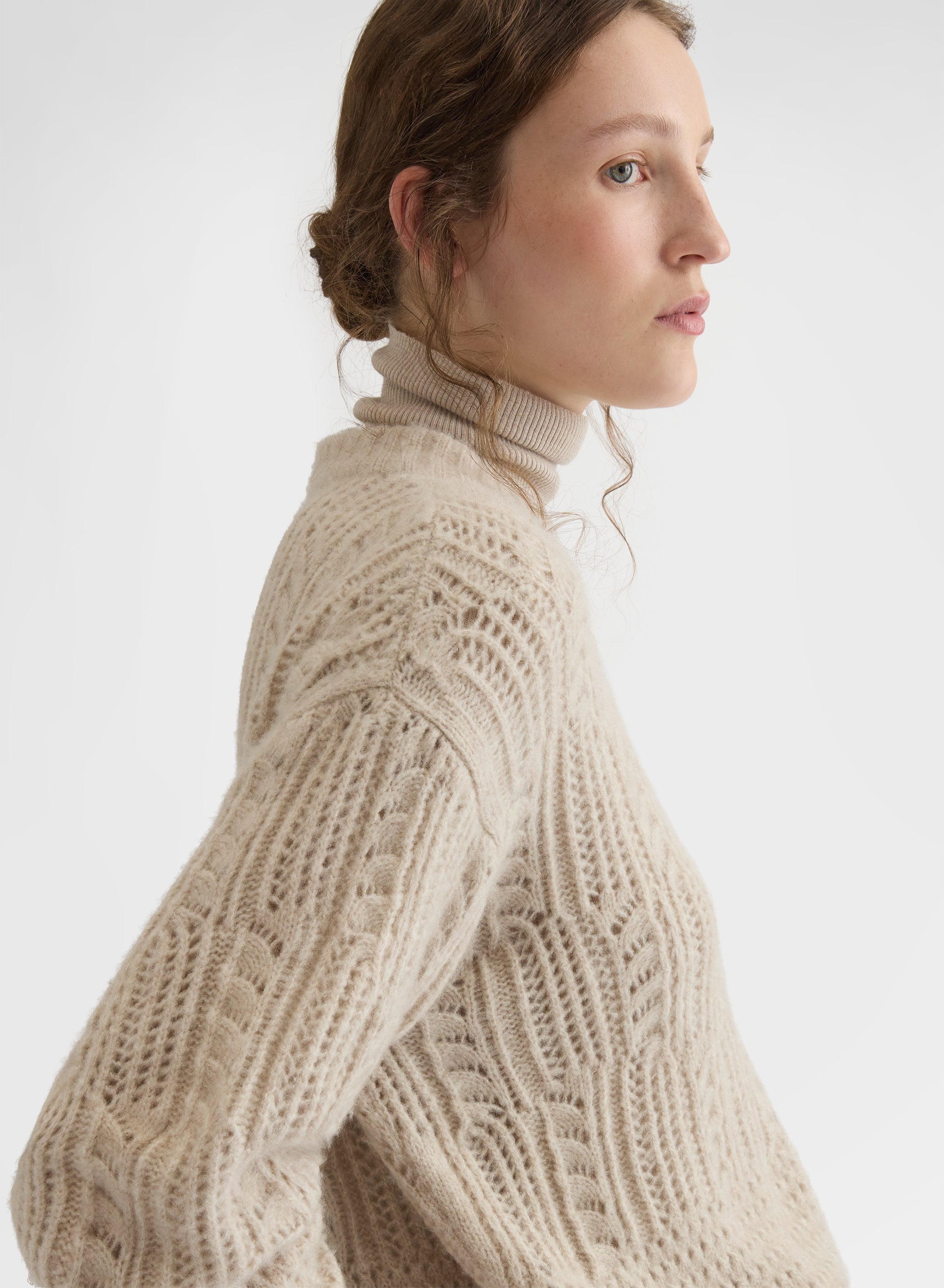 OPENWORK CASHMERE SILK CREWNECK LIGHT GREIGE