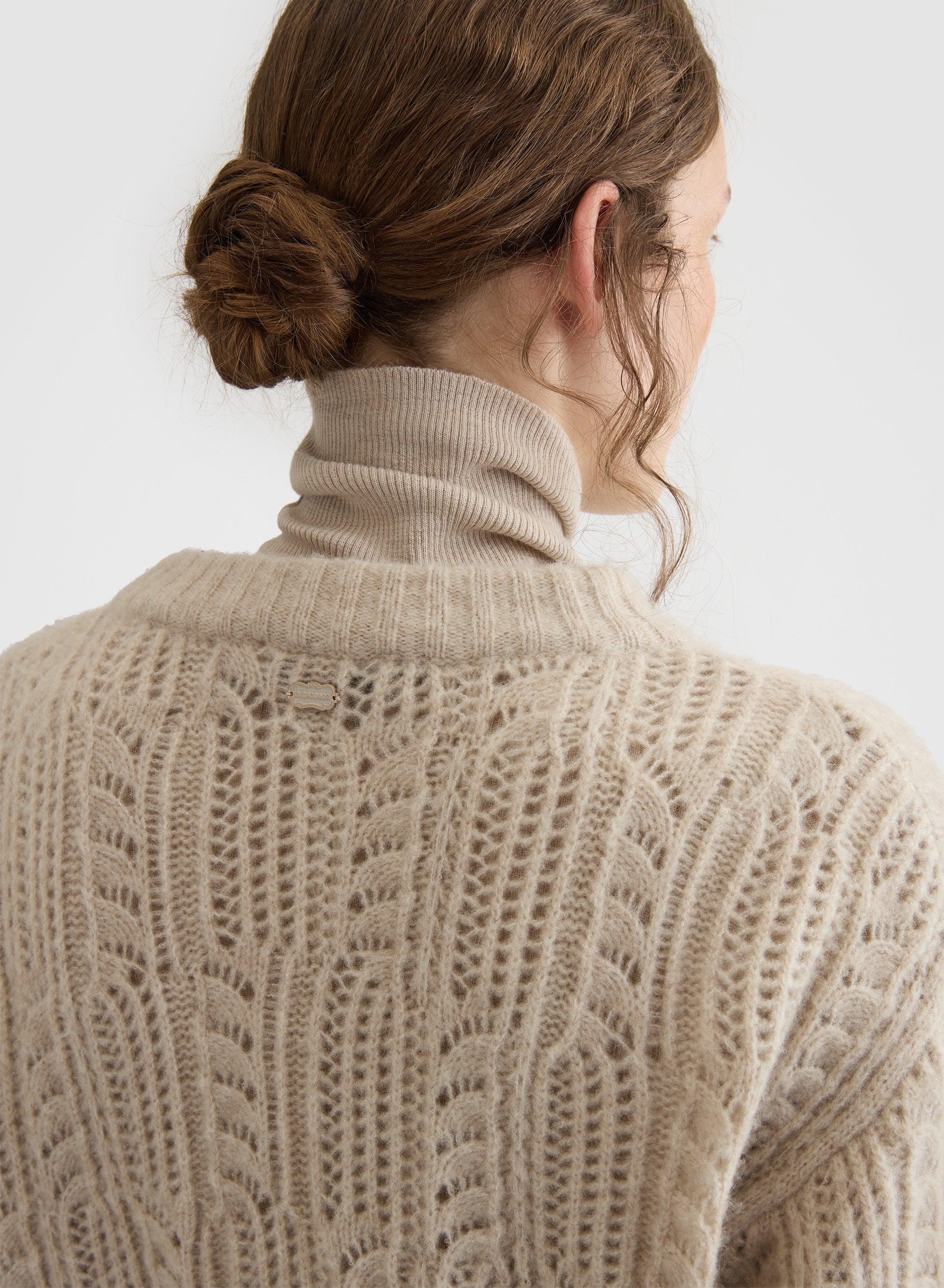 OPENWORK CASHMERE SILK CREWNECK LIGHT GREIGE