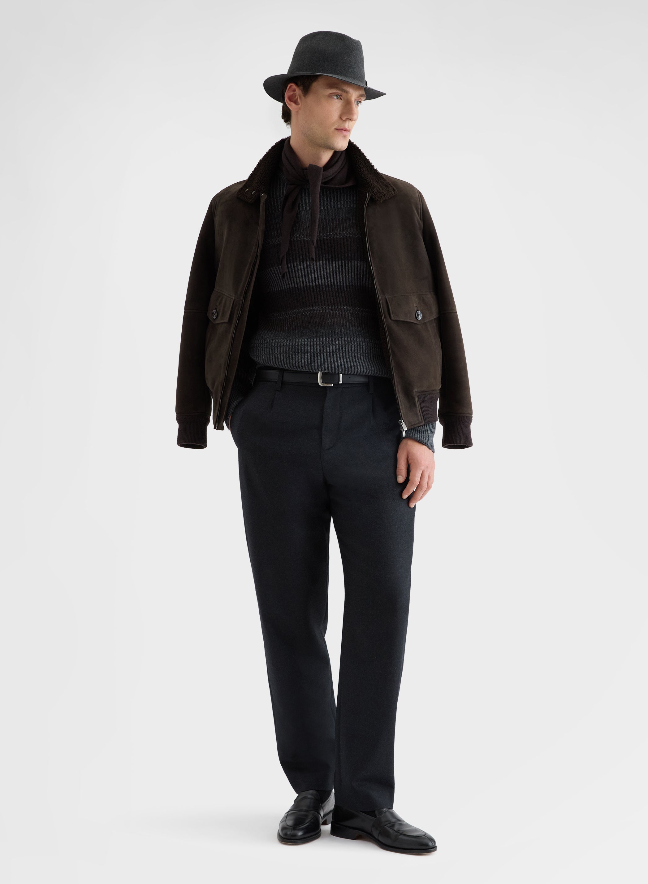 CASHMERE BICOLOUR RIB CREWNECK MEDIUM GREY