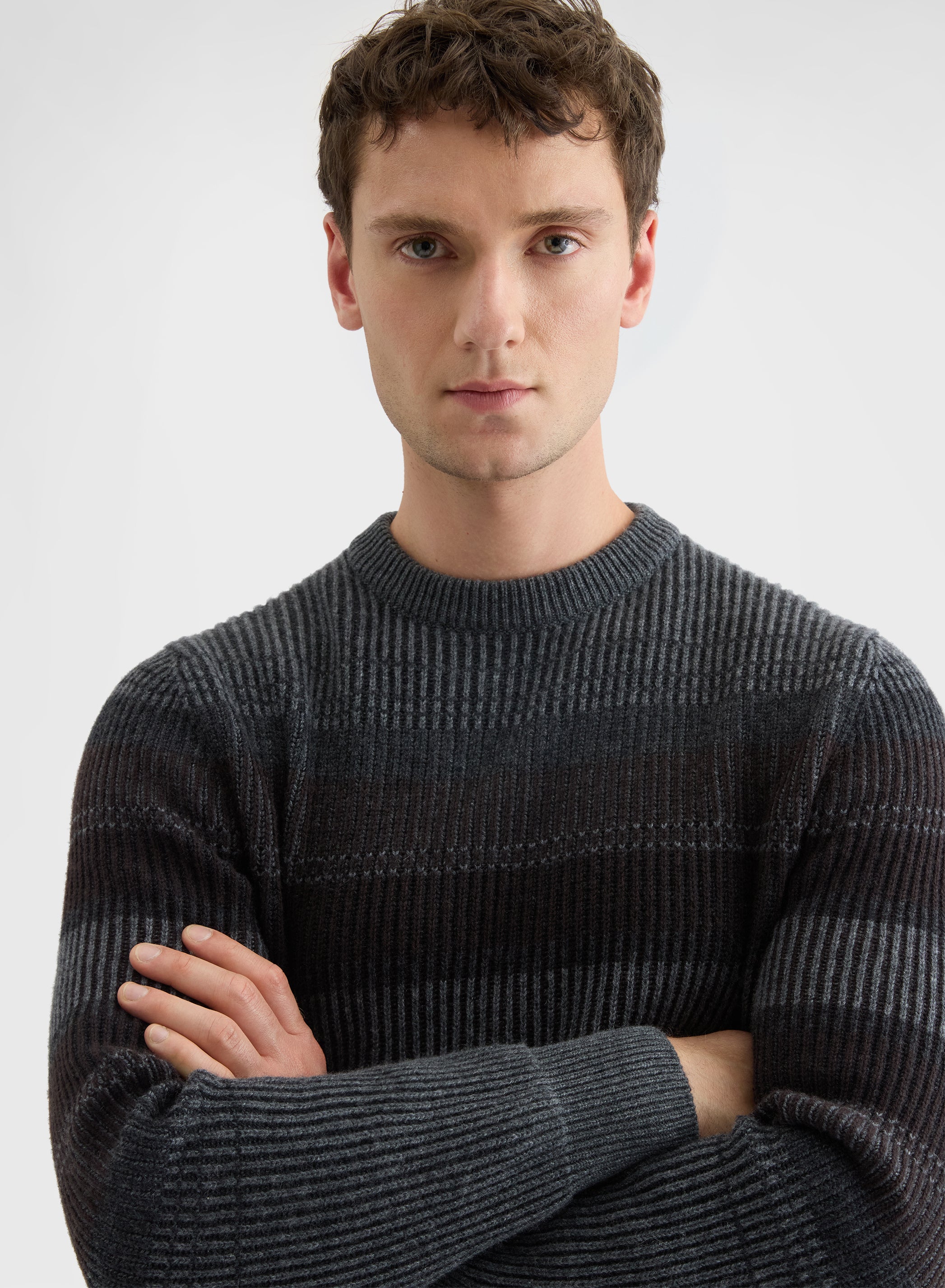 CASHMERE BICOLOUR RIB CREWNECK MEDIUM GREY
