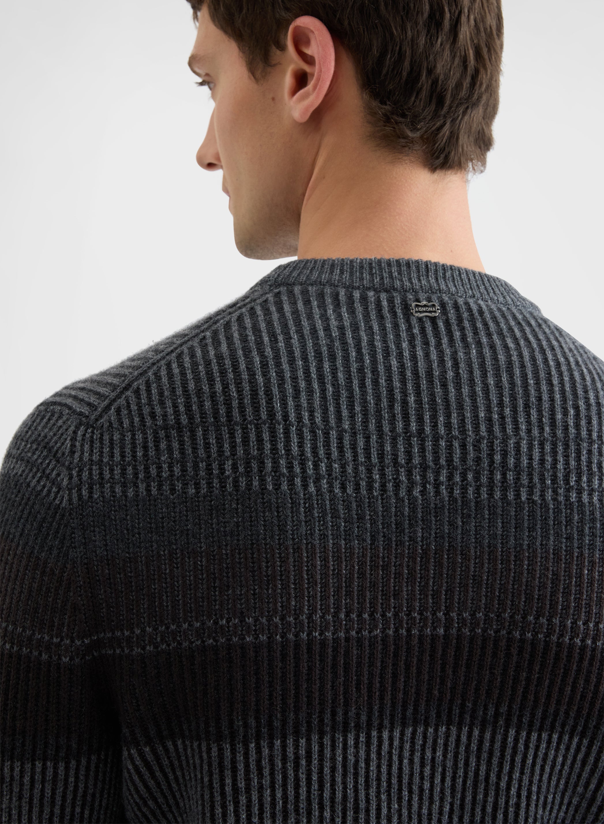 CASHMERE BICOLOUR RIB CREWNECK MEDIUM GREY
