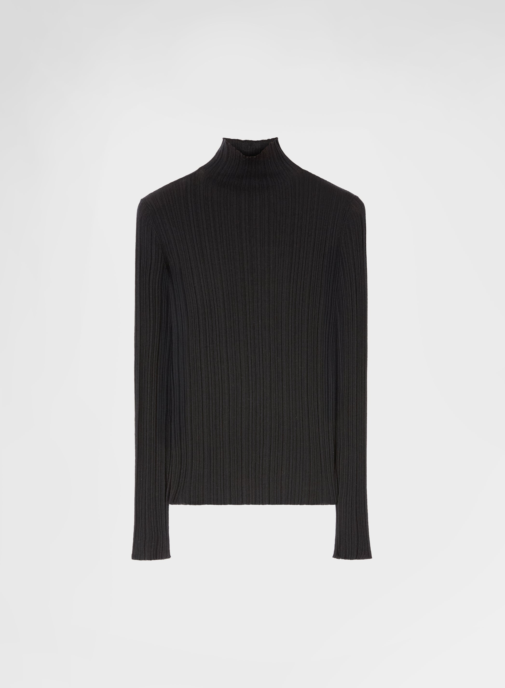 CASHMERE WOOL SILK CORTECCIA STITCH TURTLENECK BLACK