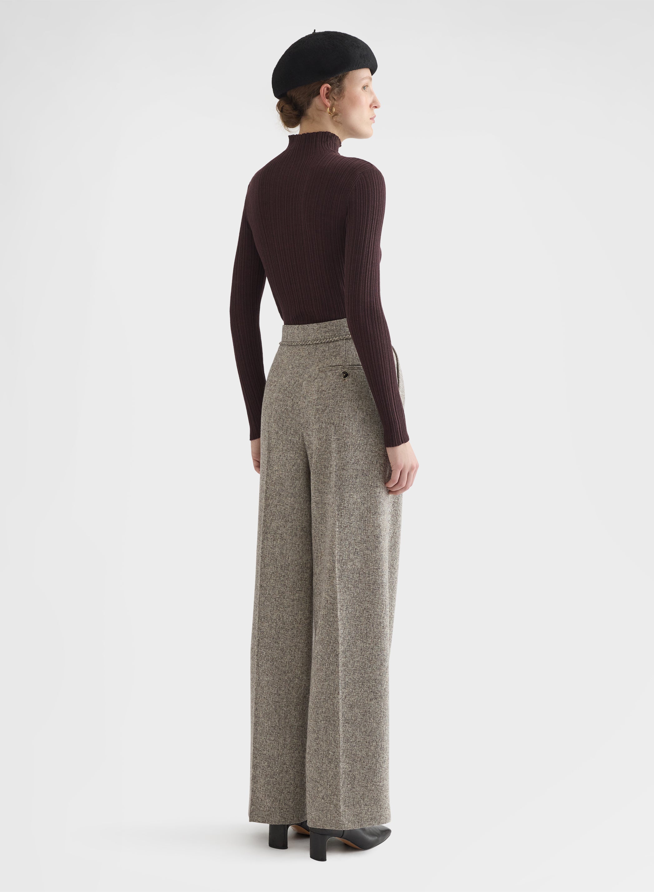 CASHMERE WOOL SILK CORTECCIA STITCH TURTLENECK BURGUNDY