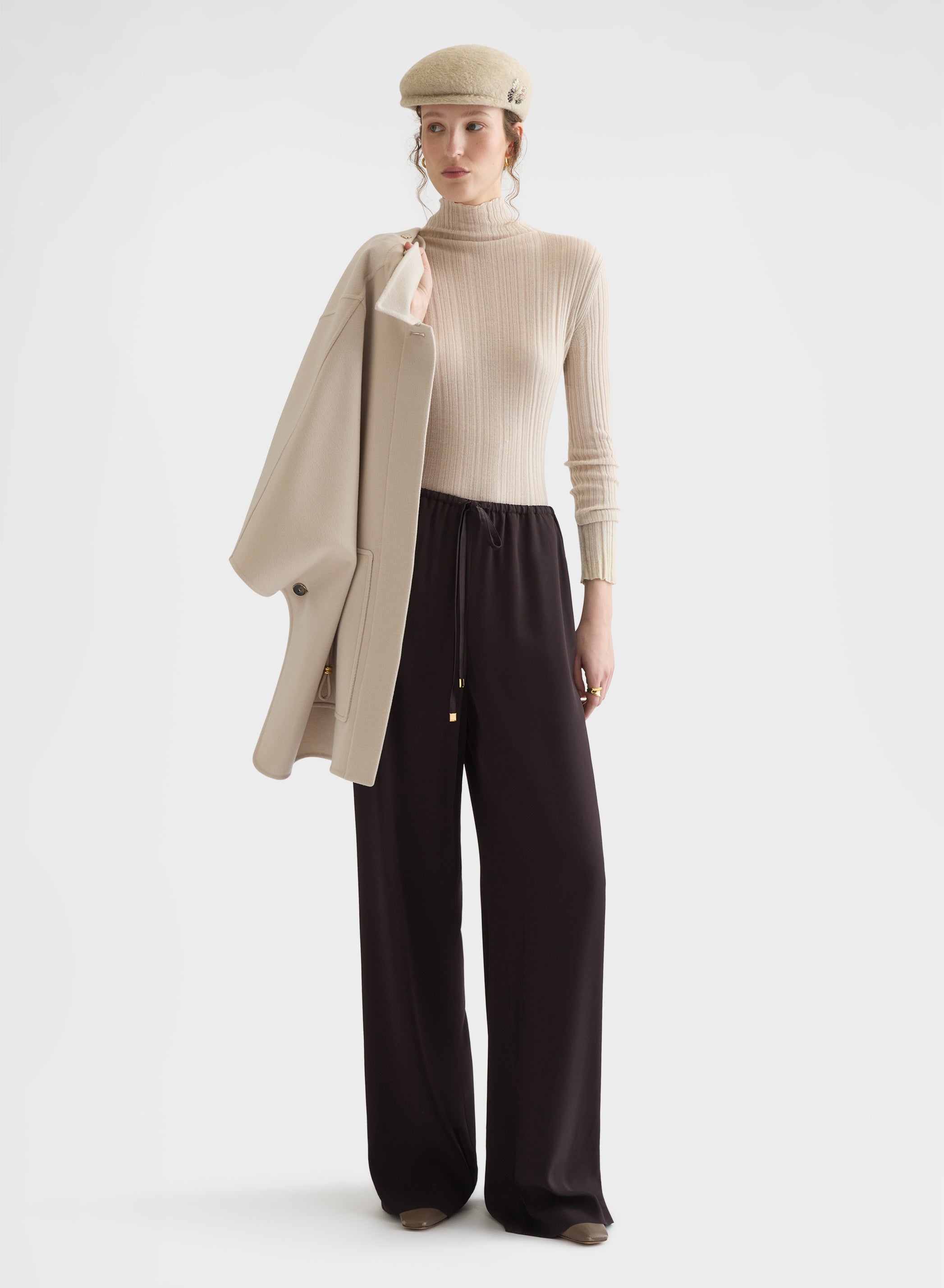 CASHMERE WOOL SILK CORTECCIA STITCH TURTLENECK GREIGE