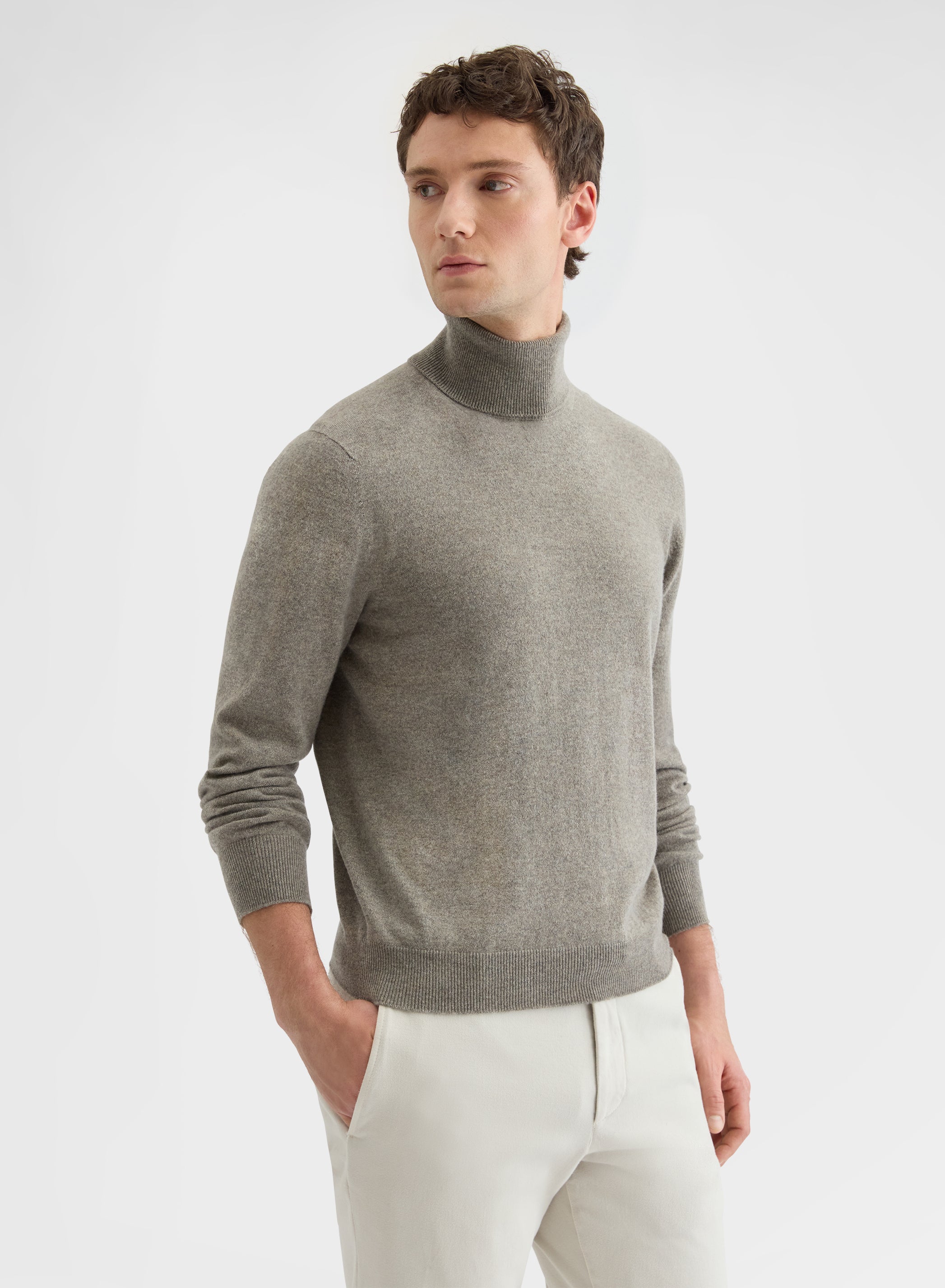 CASHMERE PLAIN KNIT TURTLENECK SAND