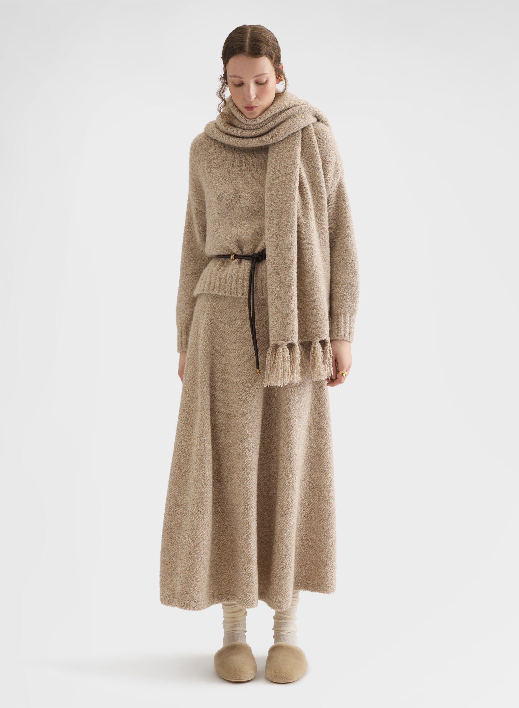 COCOON CASHMERE SILK BOUCLÉ HIGH NECK SWEATER CHAMPAGNE