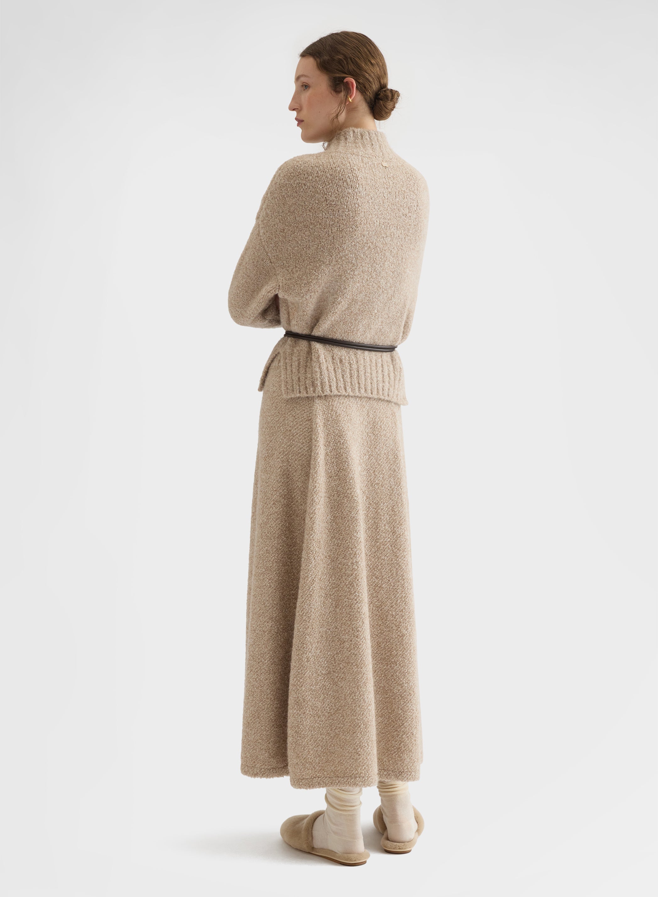 COCOON CASHMERE SILK BOUCLÉ HIGH NECK SWEATER CHAMPAGNE