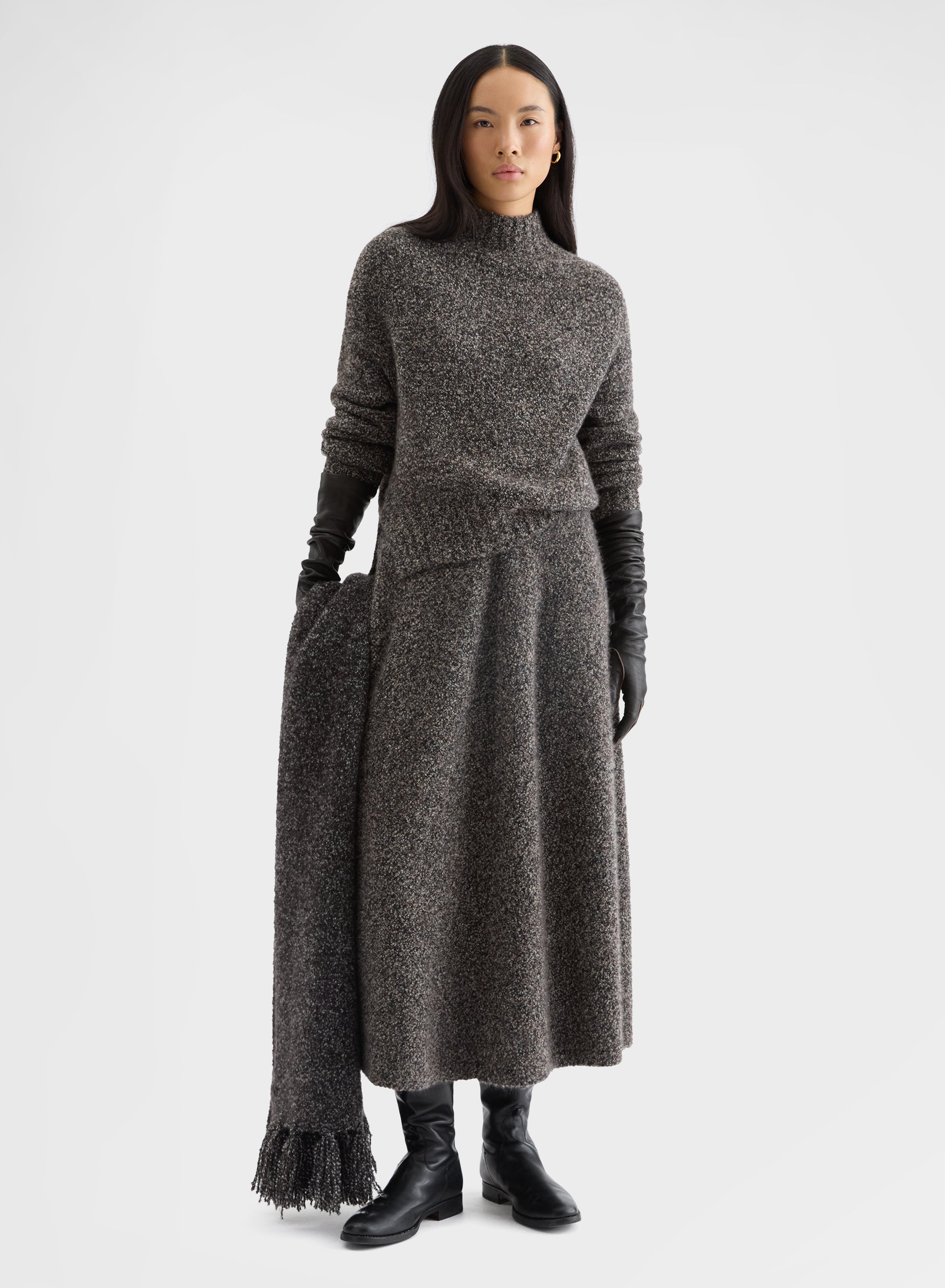 COCOON CASHMERE SILK BOUCLÉ HIGH NECK SWEATER CHOCOLATE
