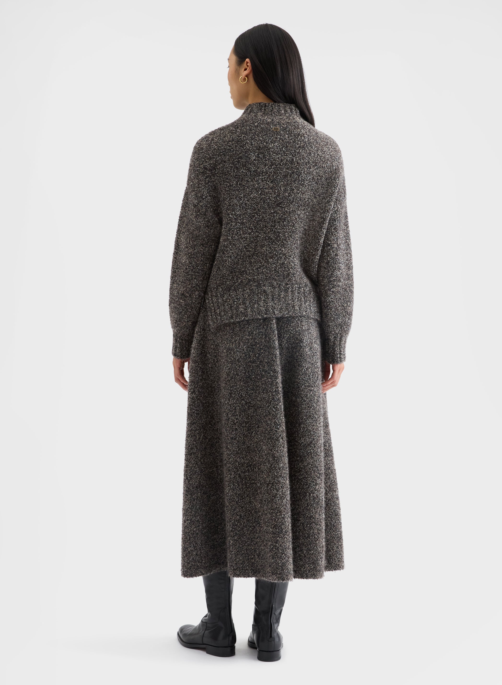 COCOON CASHMERE SILK BOUCLÉ HIGH NECK SWEATER CHOCOLATE