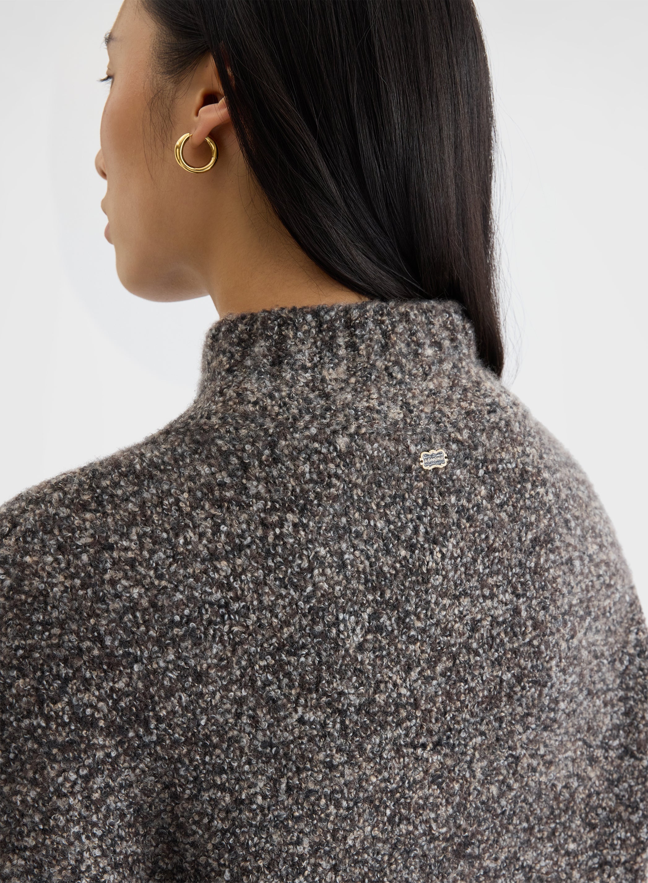 COCOON CASHMERE SILK BOUCLÉ HIGH NECK SWEATER CHOCOLATE