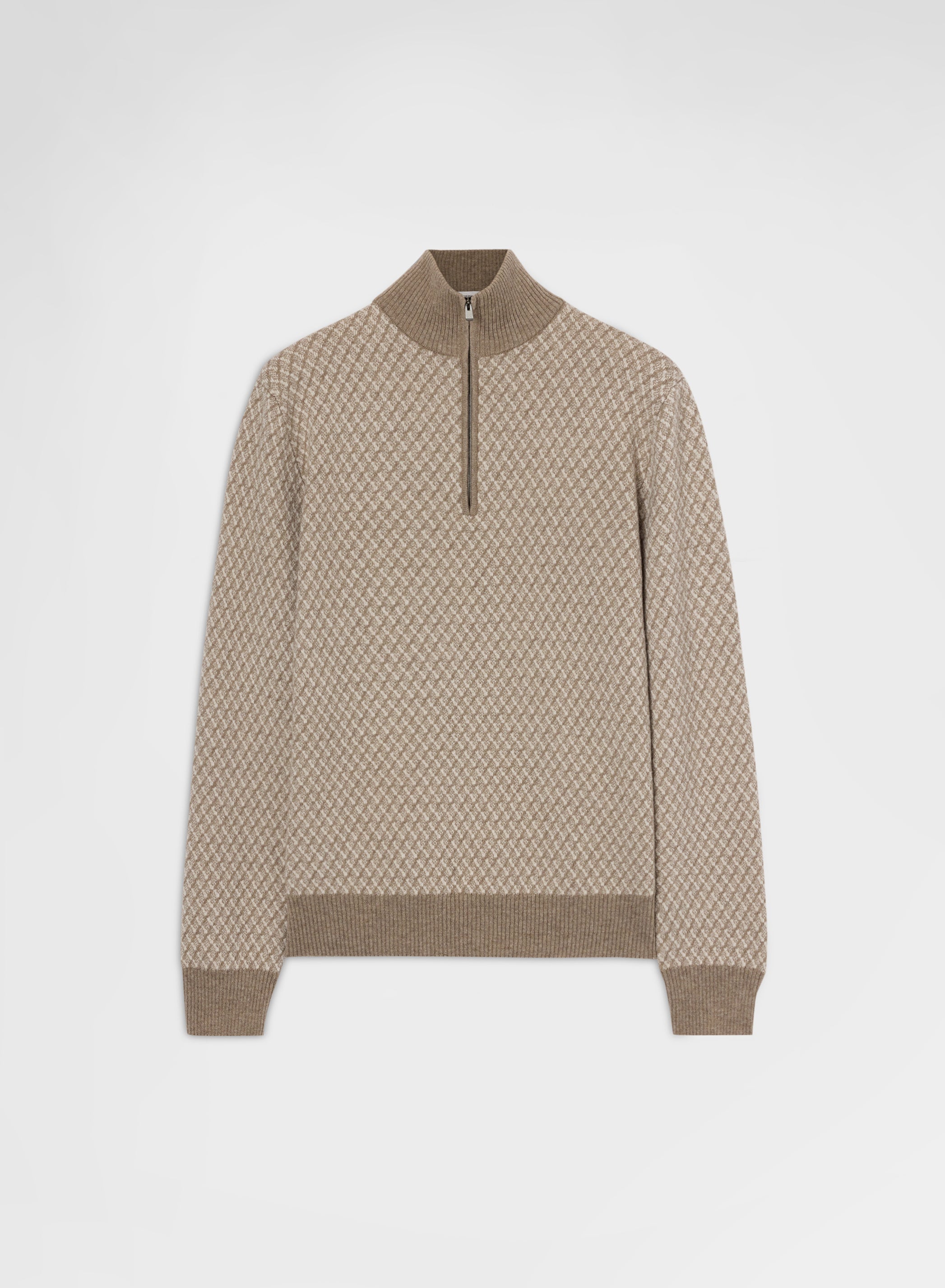 ARGYLE JACQUARD HIGH NECK HALF ZIP SWEATER
